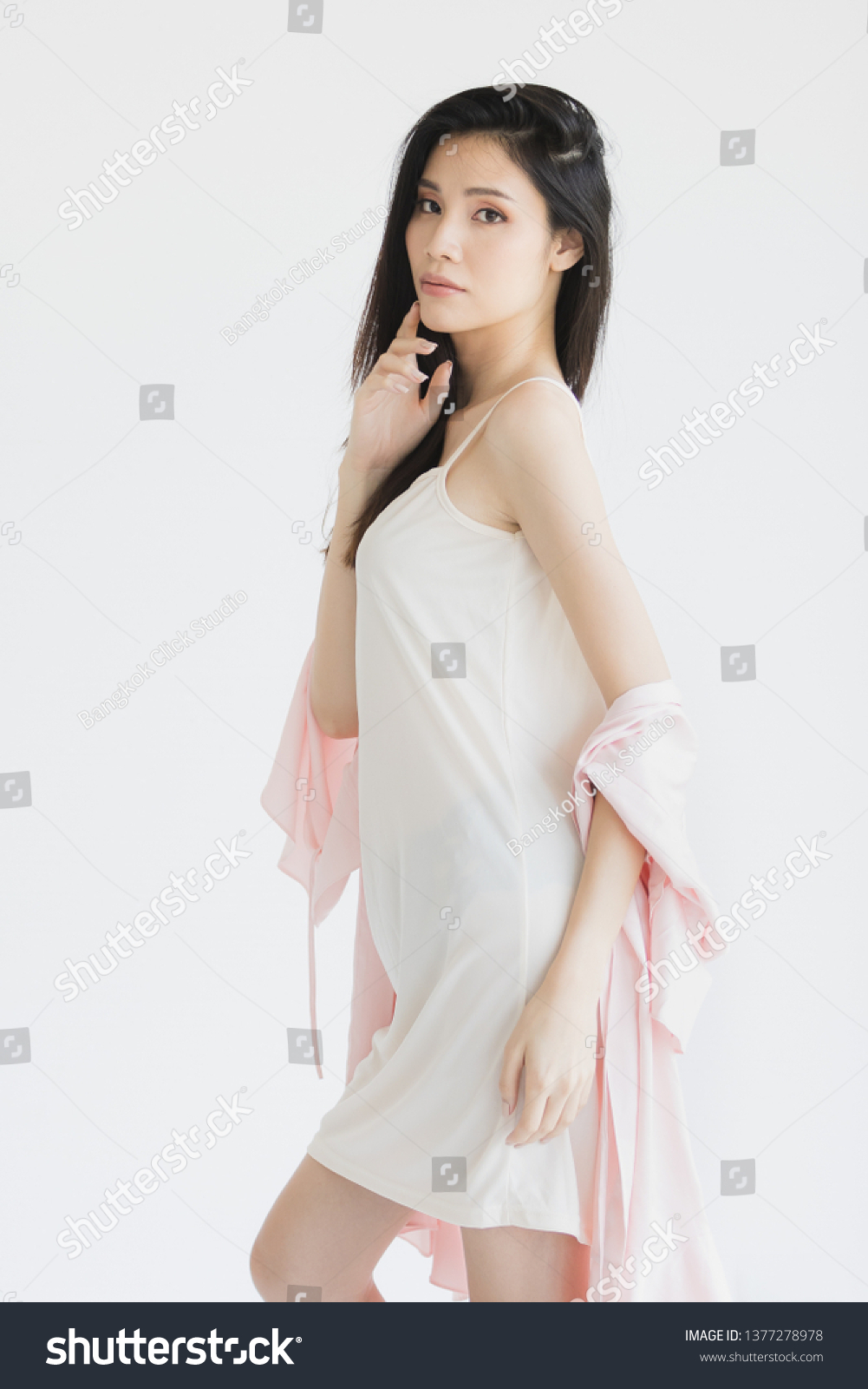 Sexy Asian Woman Model Pajamas Standing Foto Stok 1377278978 Shutterstock