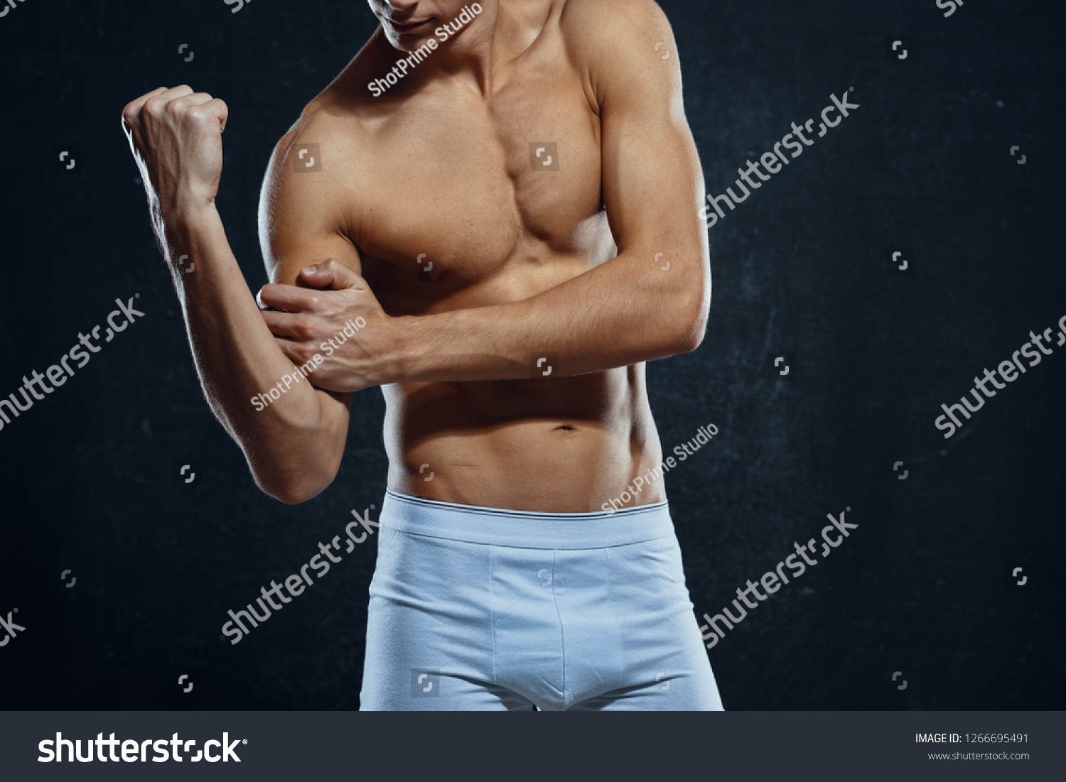 Sexy Barechested Man Shows Muscles On Stock Photo Shutterstock