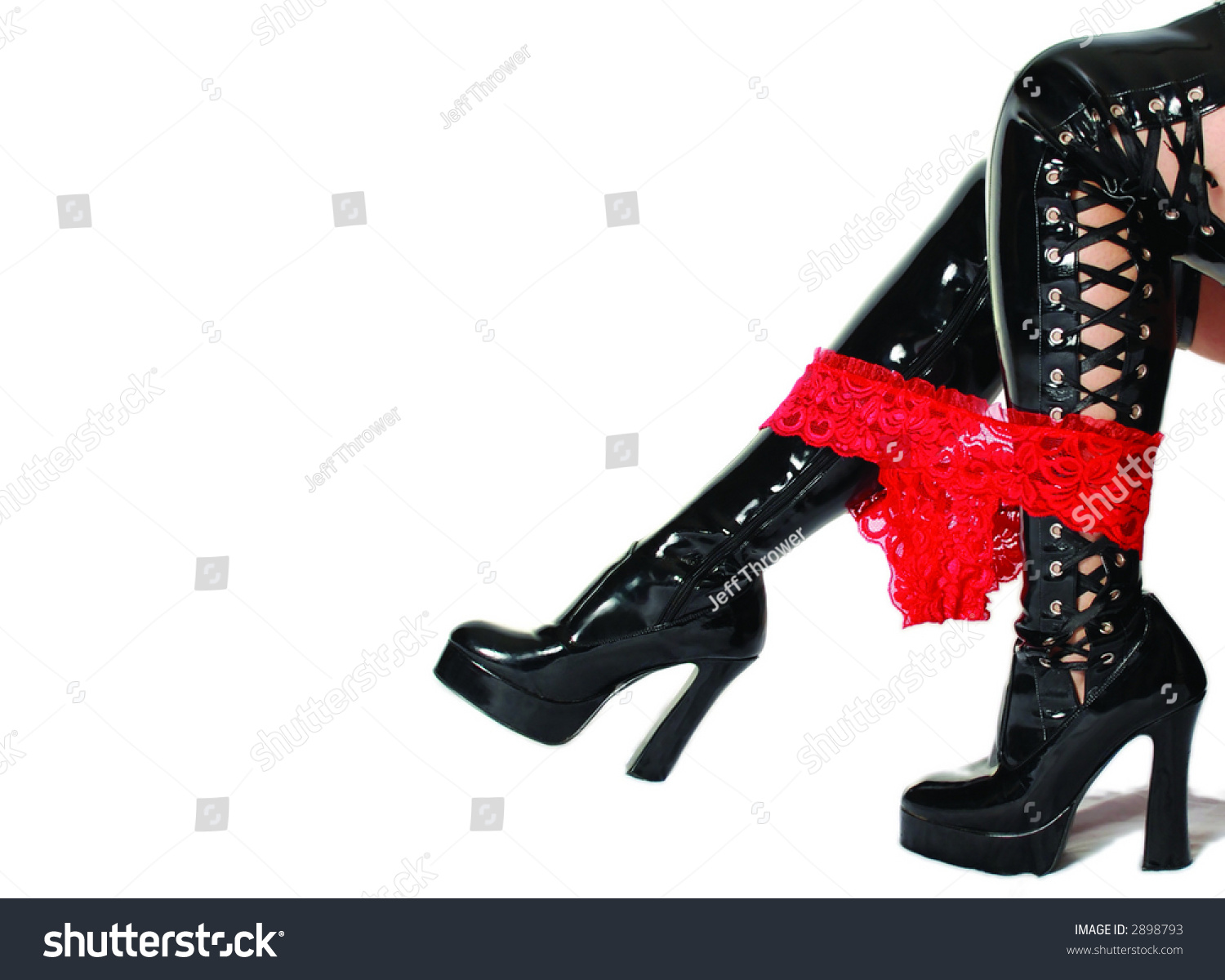 black boots red strings