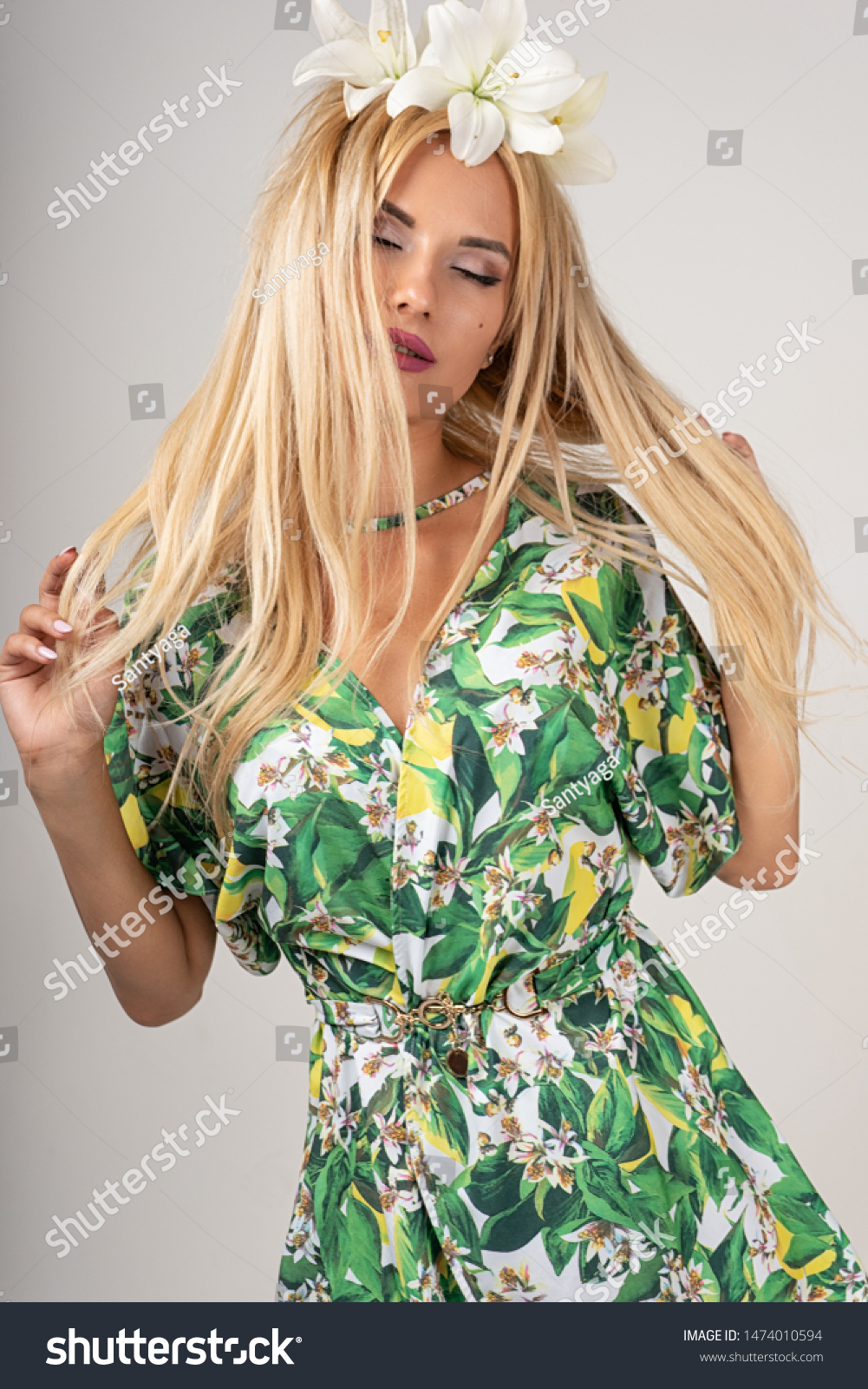 green dress with white flowers