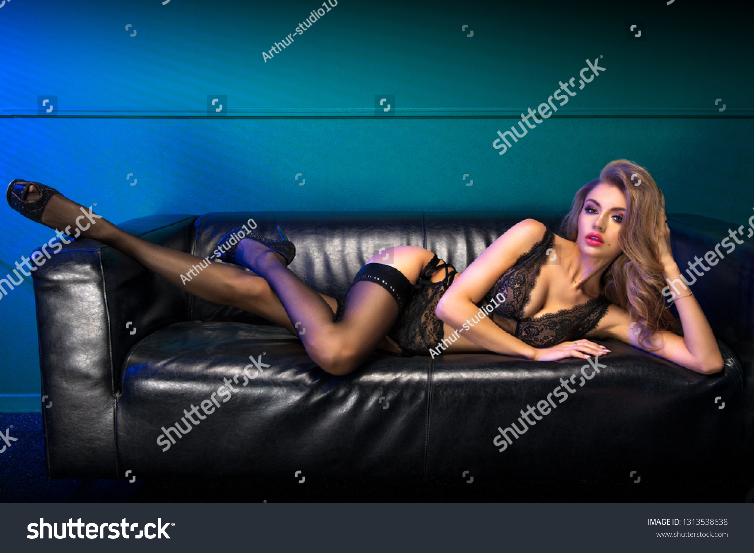 Sexy cow girl on the sofa