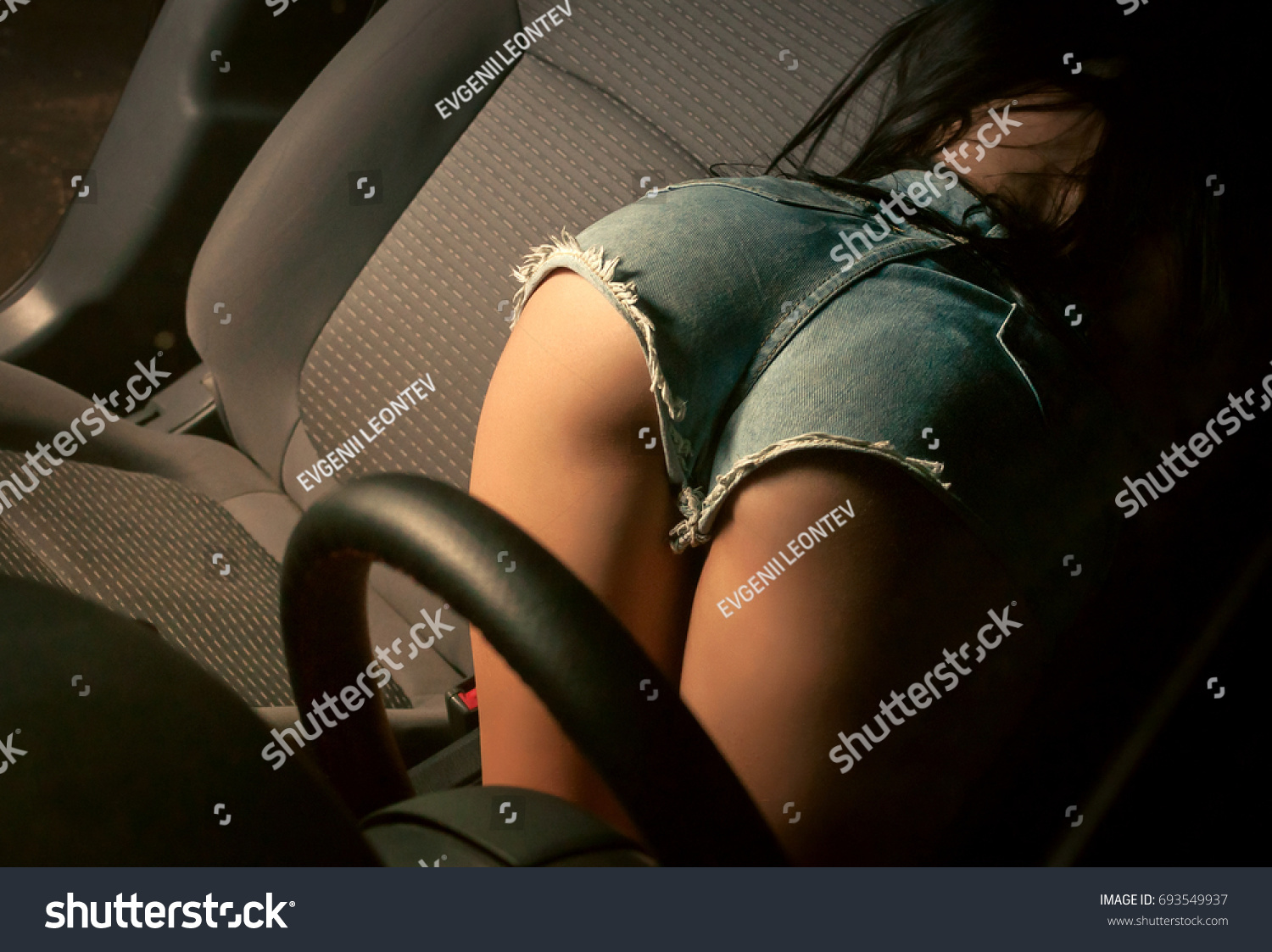 Sexy Brunette Driving Car Lingerie Stock Photo Edit Now