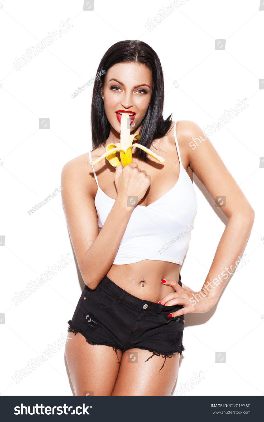 Sexy Brunette Woman Eating Banana Isolated ภาพสต็อก 322016360 Shutterstock 
