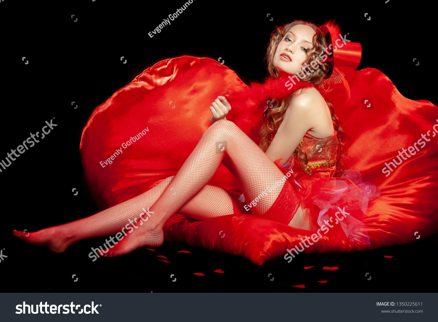 Sexy Burlesque Dancer Stripper Red Corset Stock Photo