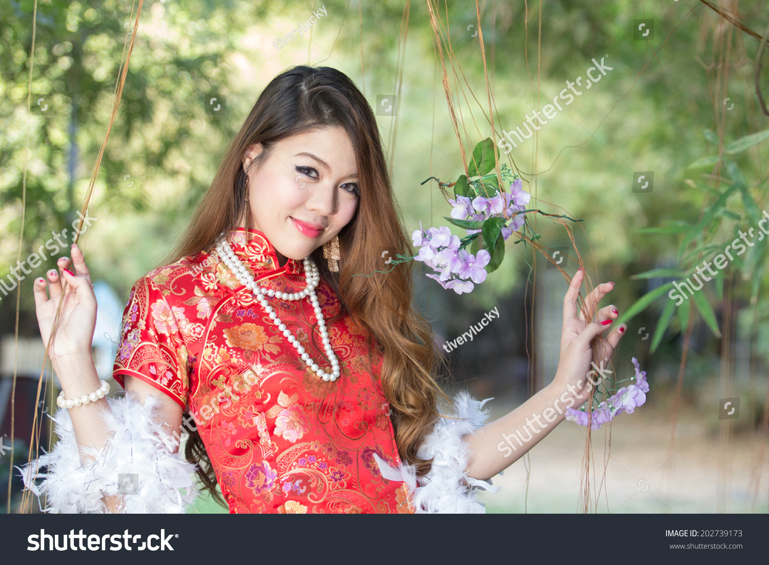 Sexy Chinese Woman With Dress Traditional Cheongsam Stock Photo ...