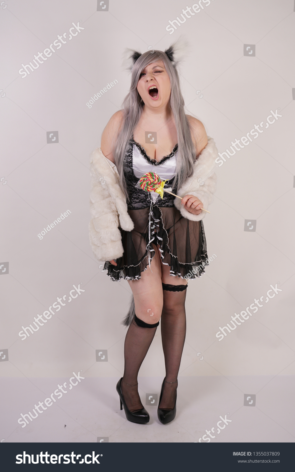 Sexy Chubby Girl Wearing Maid Transparent Royalty Free Stock Image