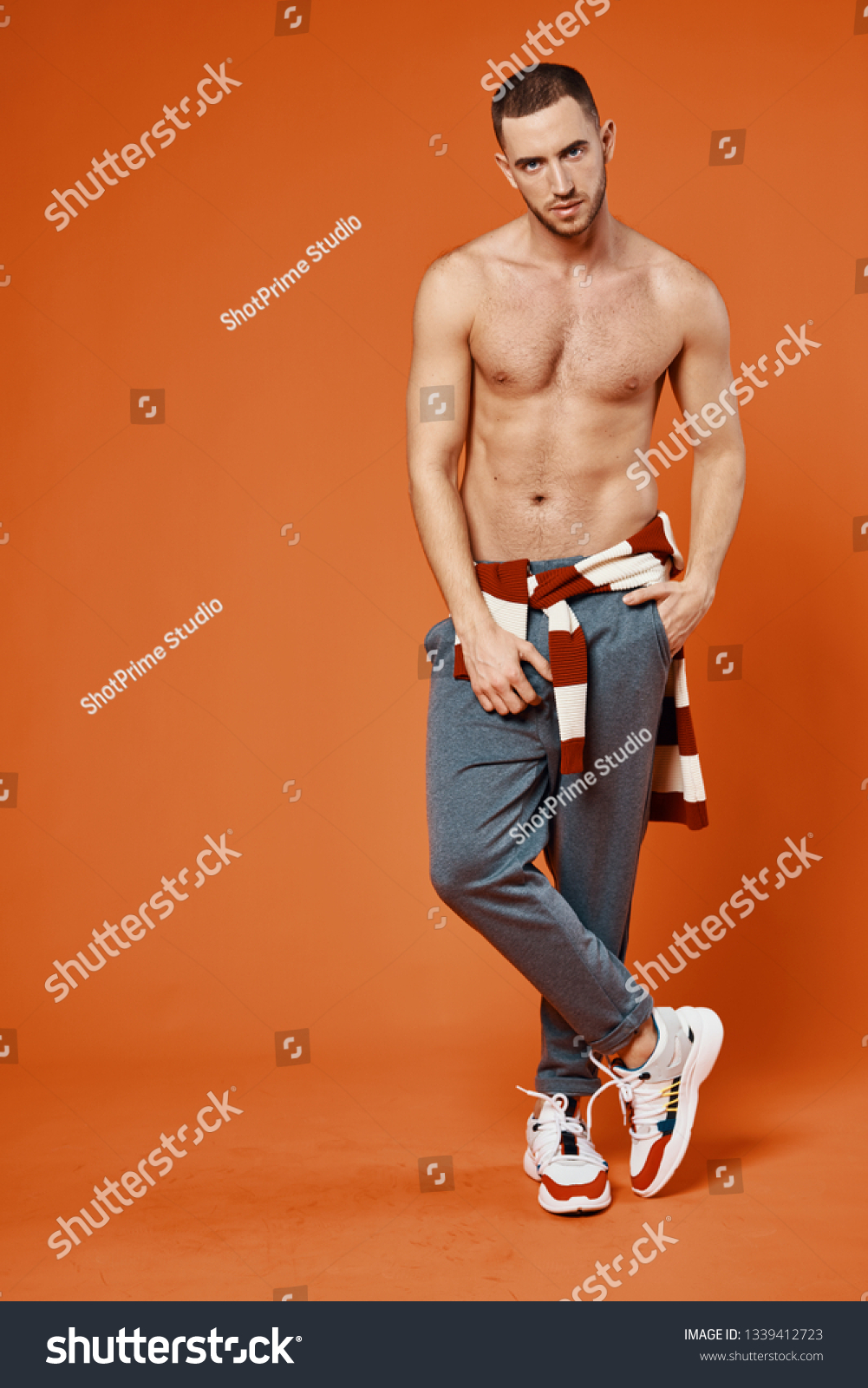 Sexy Elegant Man Naked Body Sweater Stock Photo Shutterstock