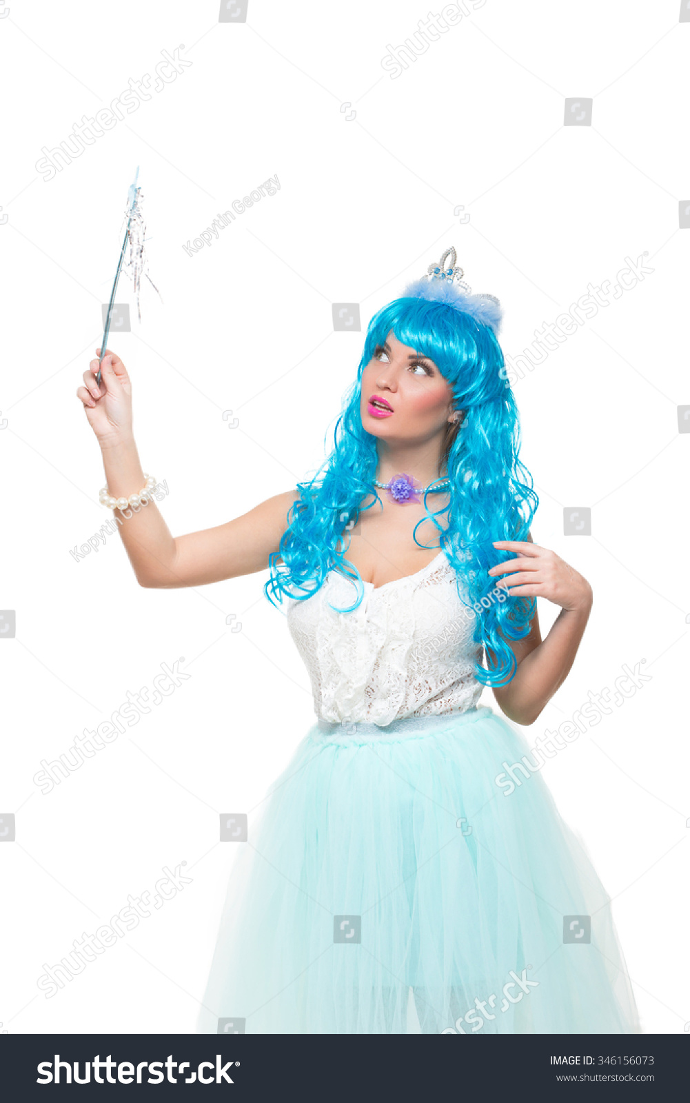 Sexy Girl Fairy Costume Blue Wig Stock Photo Edit Now 346156073