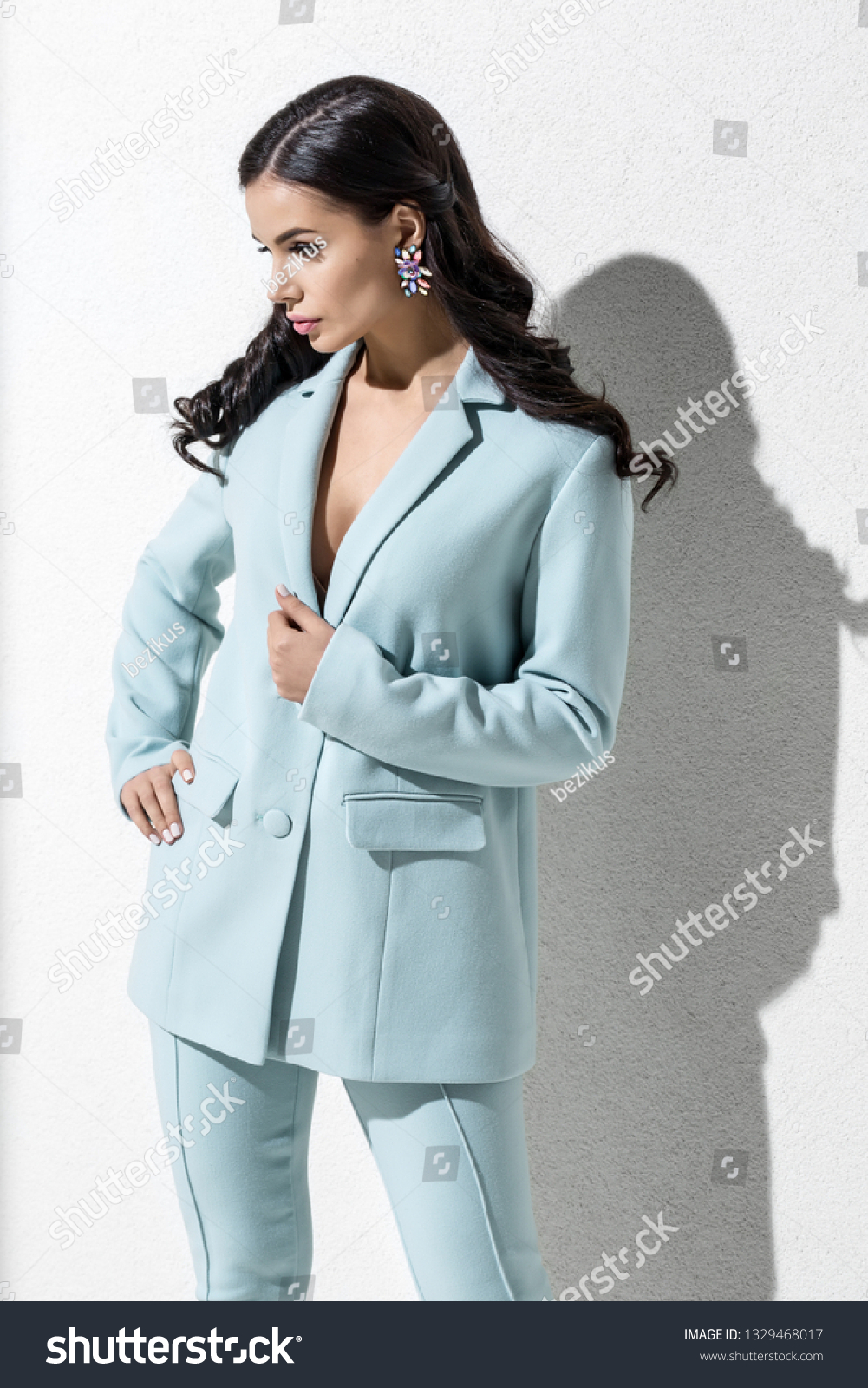 light blue pantsuit