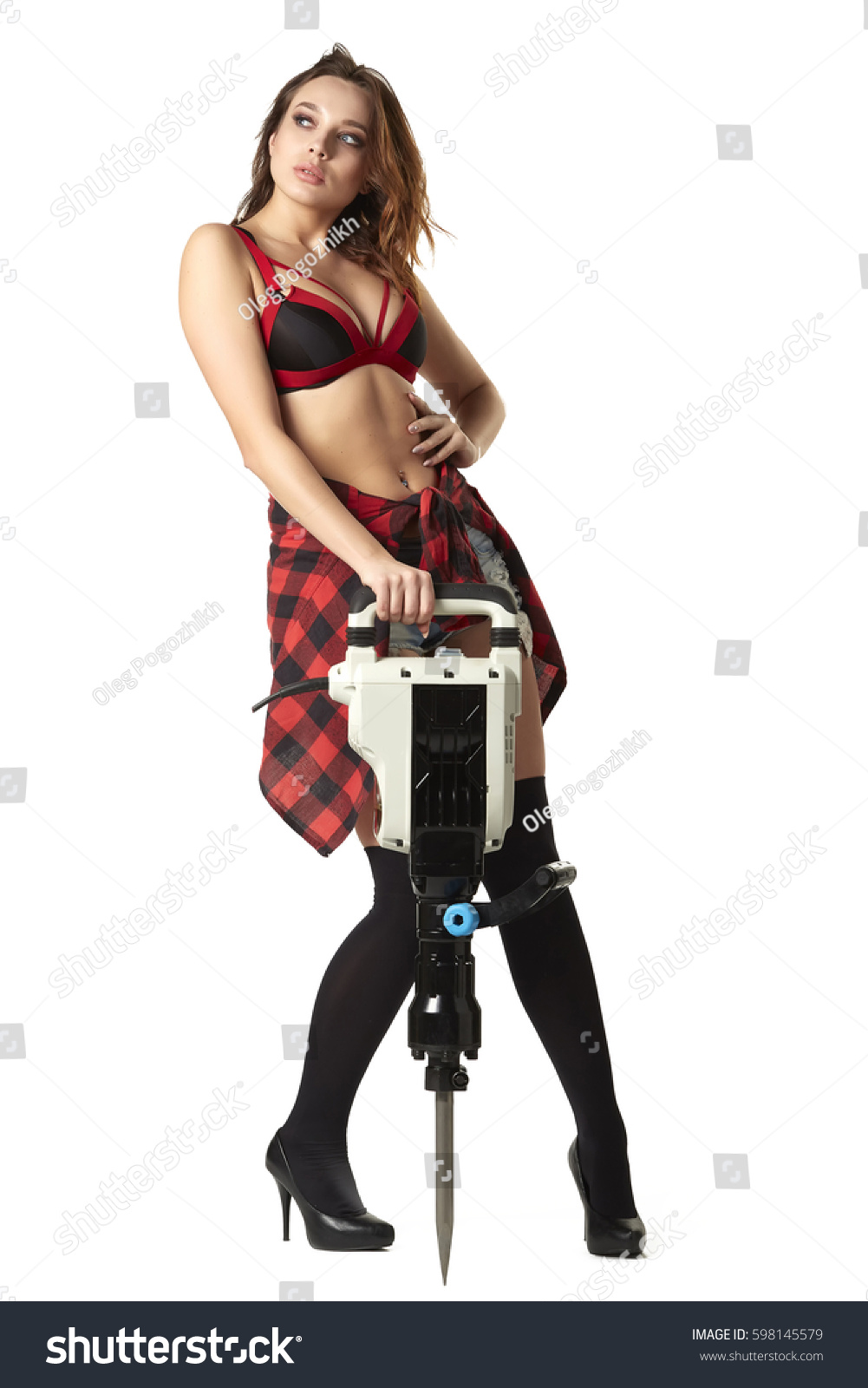 Sexy Girl Frank Clothes Construction Tool Foto Stok 598145579 Shutterstock