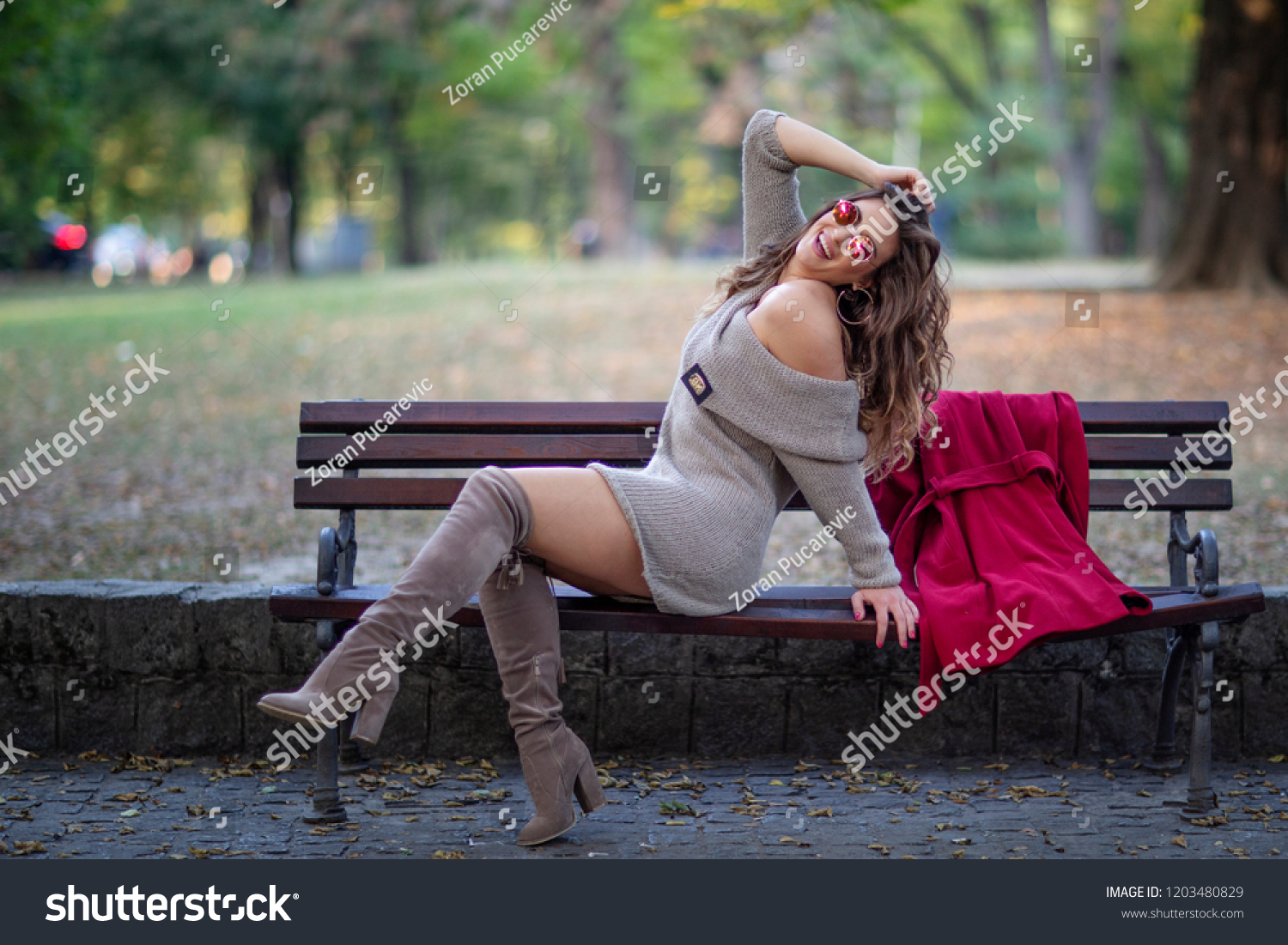 Sexy Girl Sitting On Bench Park ภาพสตอก 1203480829 Shutterstock