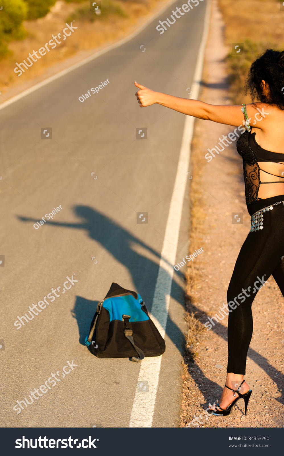 Sexy Hitchhiker Trying Her Luck On Foto Stock 84953290 Shutterstock 