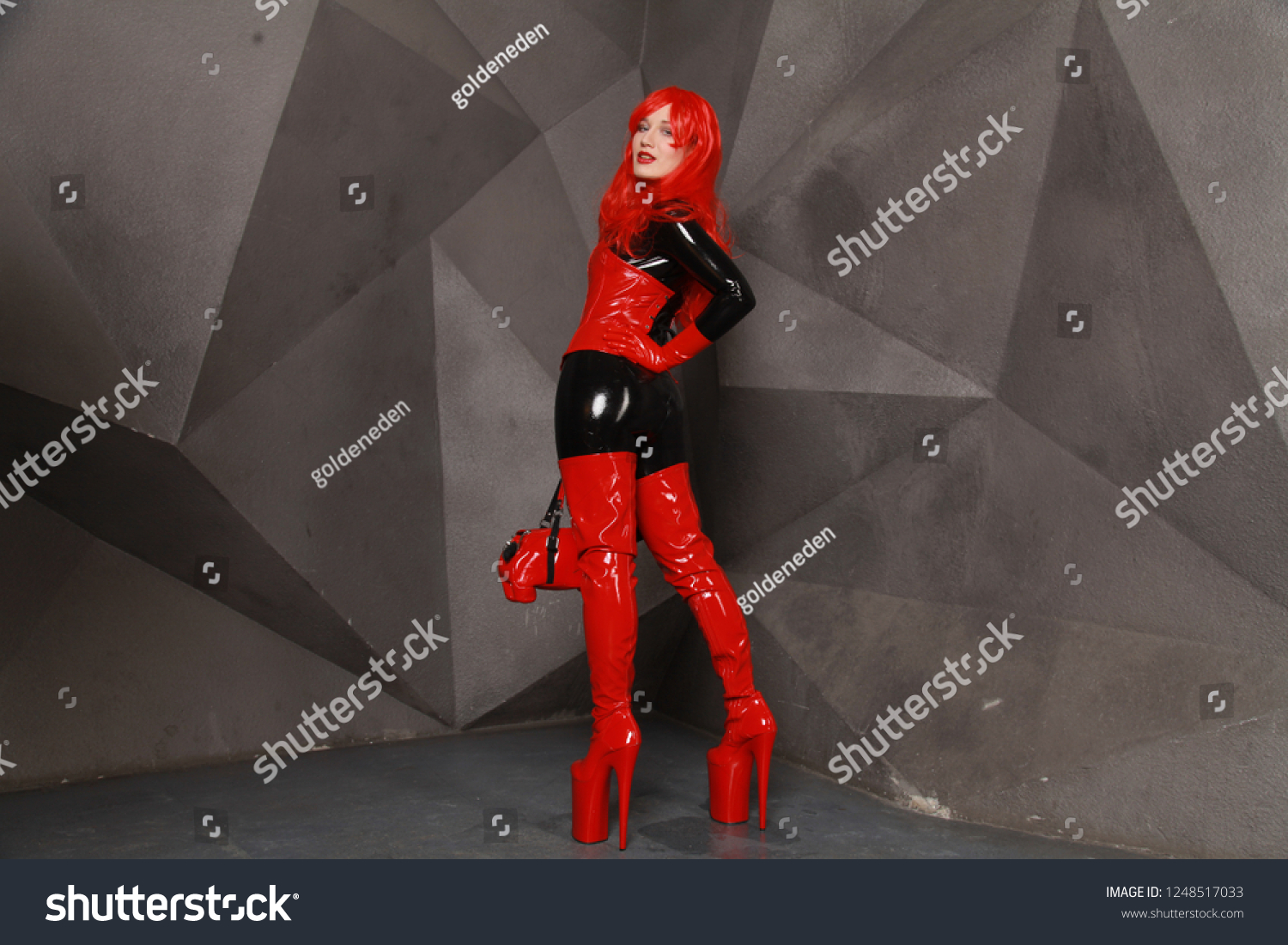 Стоковая фотография 1248517033 Sexy Kinky Mistress Woman Posing Black Shutterstock