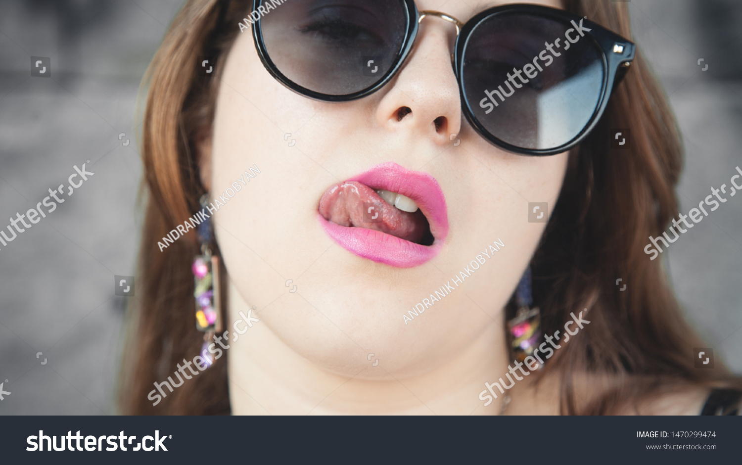 Sexy Lips Beautiful Woman Licks Her