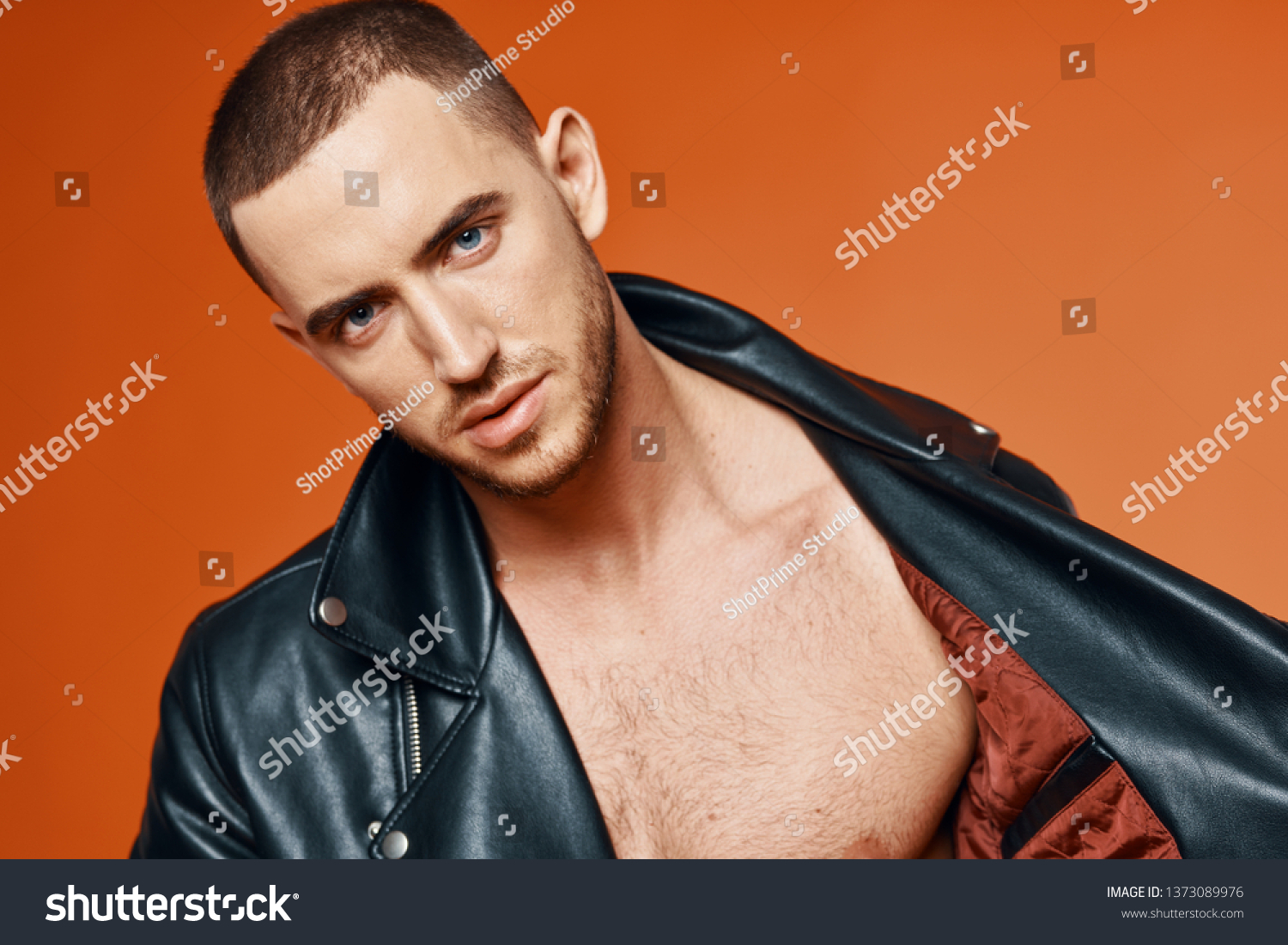 Sexy Man Leather Jacket On Naked Stock Photo Shutterstock