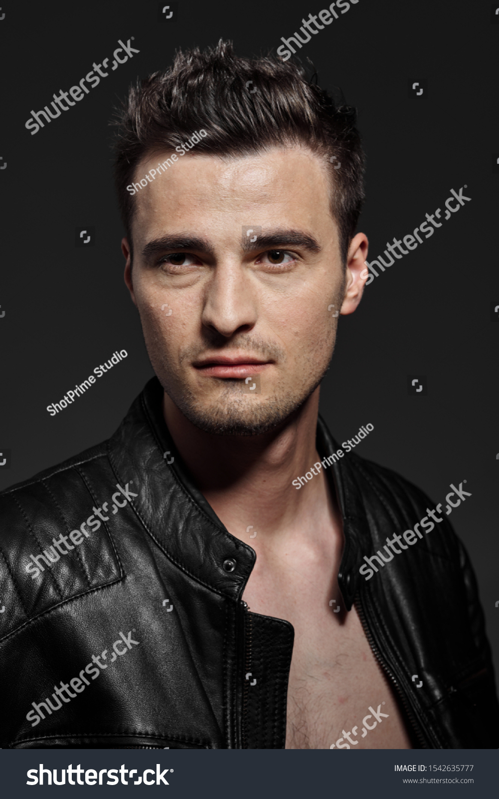 Sexy Man Model Leather Jacket Naked Shutterstock