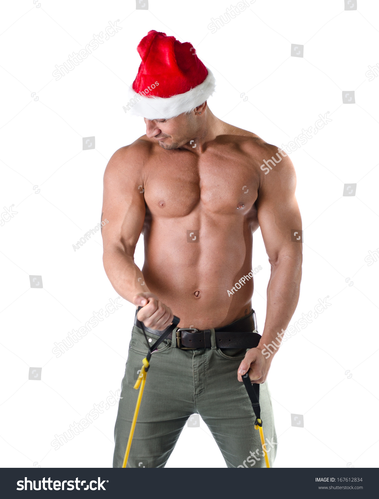 Sexy Muscular Santa Claus Shirtless Working Shutterstock