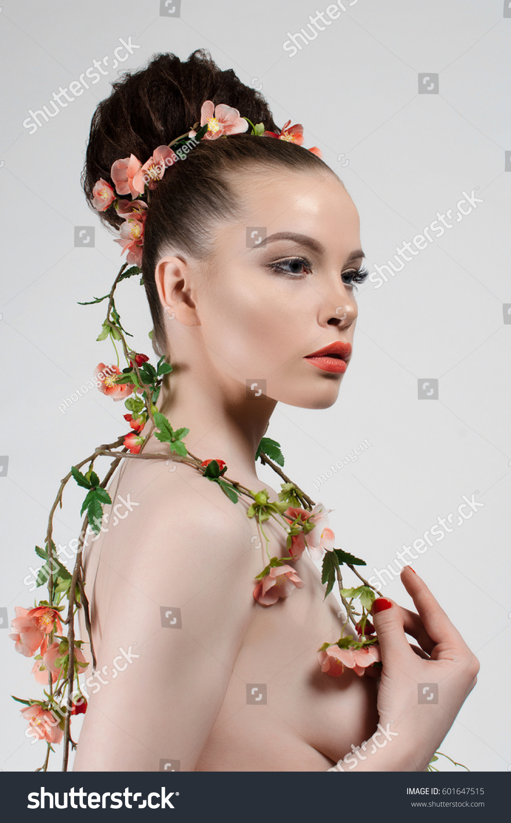 Sexy Nude Beautiful Woman Flowersfashion Art Shutterstock