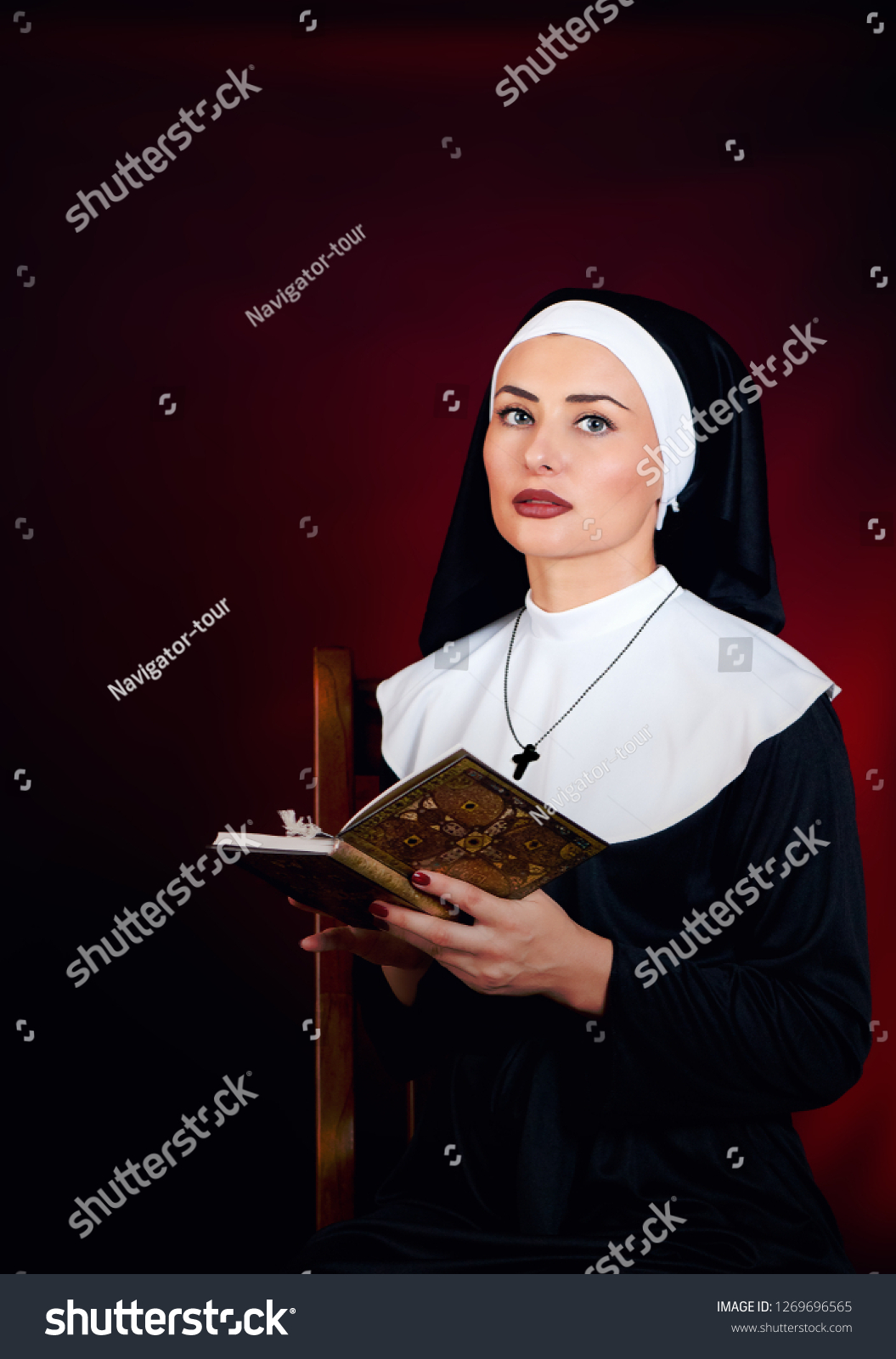 Sexy Nun Prays Indoor Image Beautiful Stock Photo Edit Now 1269696565