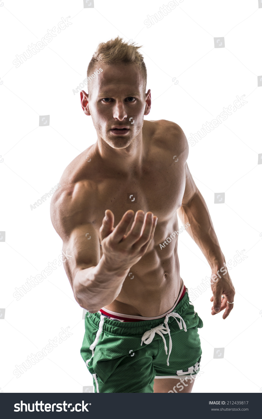 Sexy Portrait Very Muscular Blond Shirtless Stock Fotografie 212439817