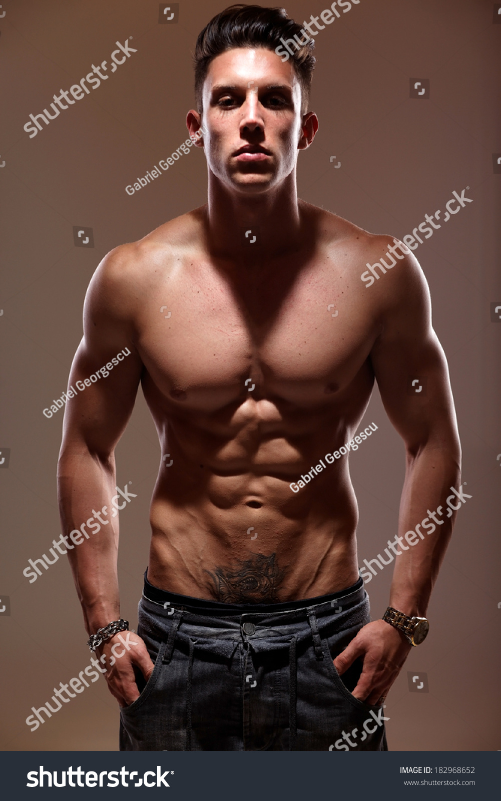 Sexy Portrait Very Muscular Shirtless Male Foto Stock 182968652 Shutterstock