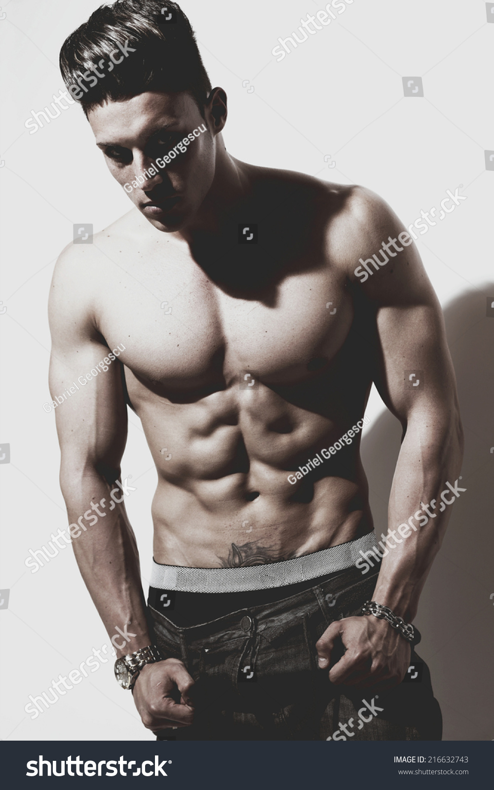 Sexy Portrait Very Muscular Shirtless Male ภาพสตอก Shutterstock