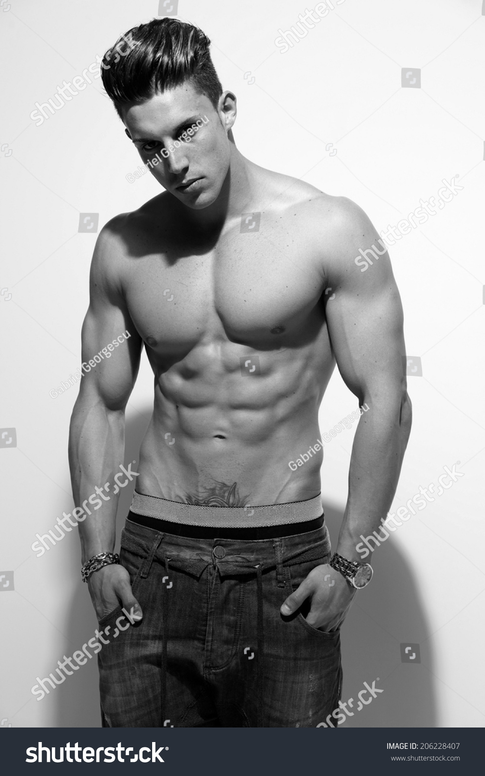 Sexy Portrait Very Muscular Shirtless Male Foto Stok 206228407 Shutterstock
