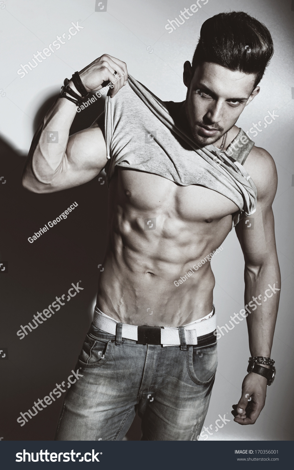 Стоковая фотография 170356001 Sexy Portrait Very Muscular Shirtless Male Shutterstock