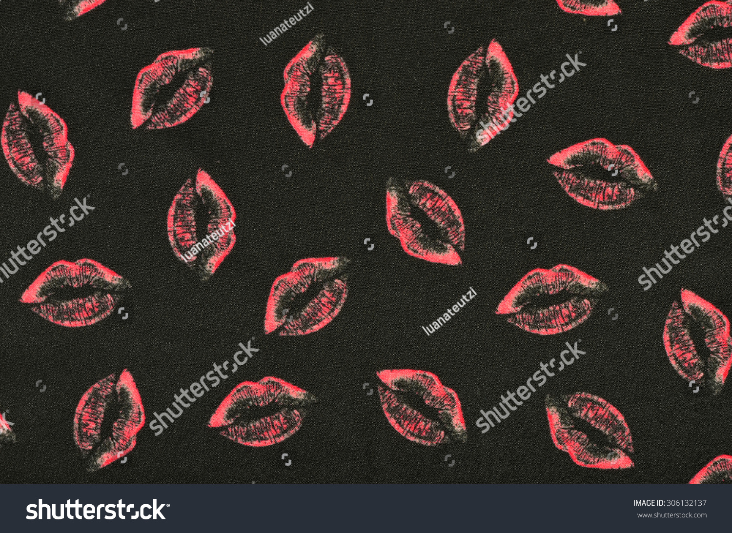 Sexy Red Lips Pattern On Black Fabric. Lips Print As Seamless ...