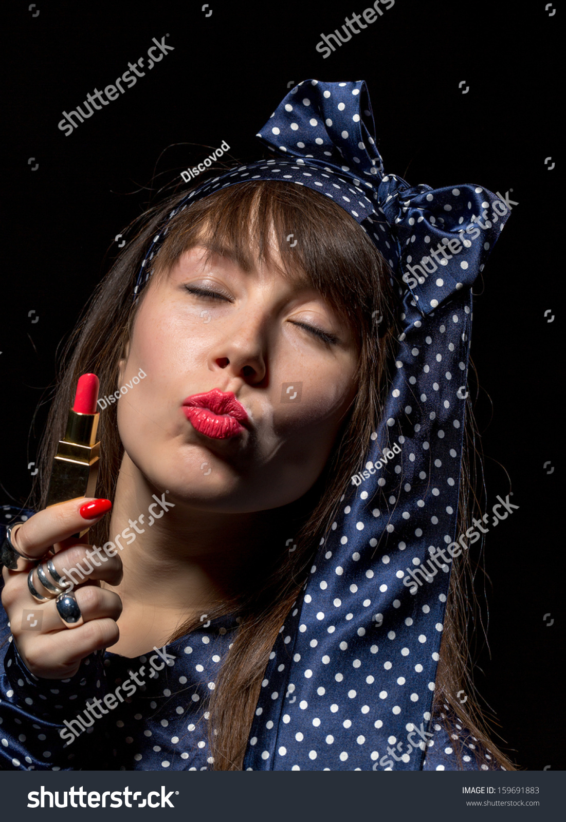 Sexy Sensual Woman Applying Red Lipstick Foto De Stock 159691883