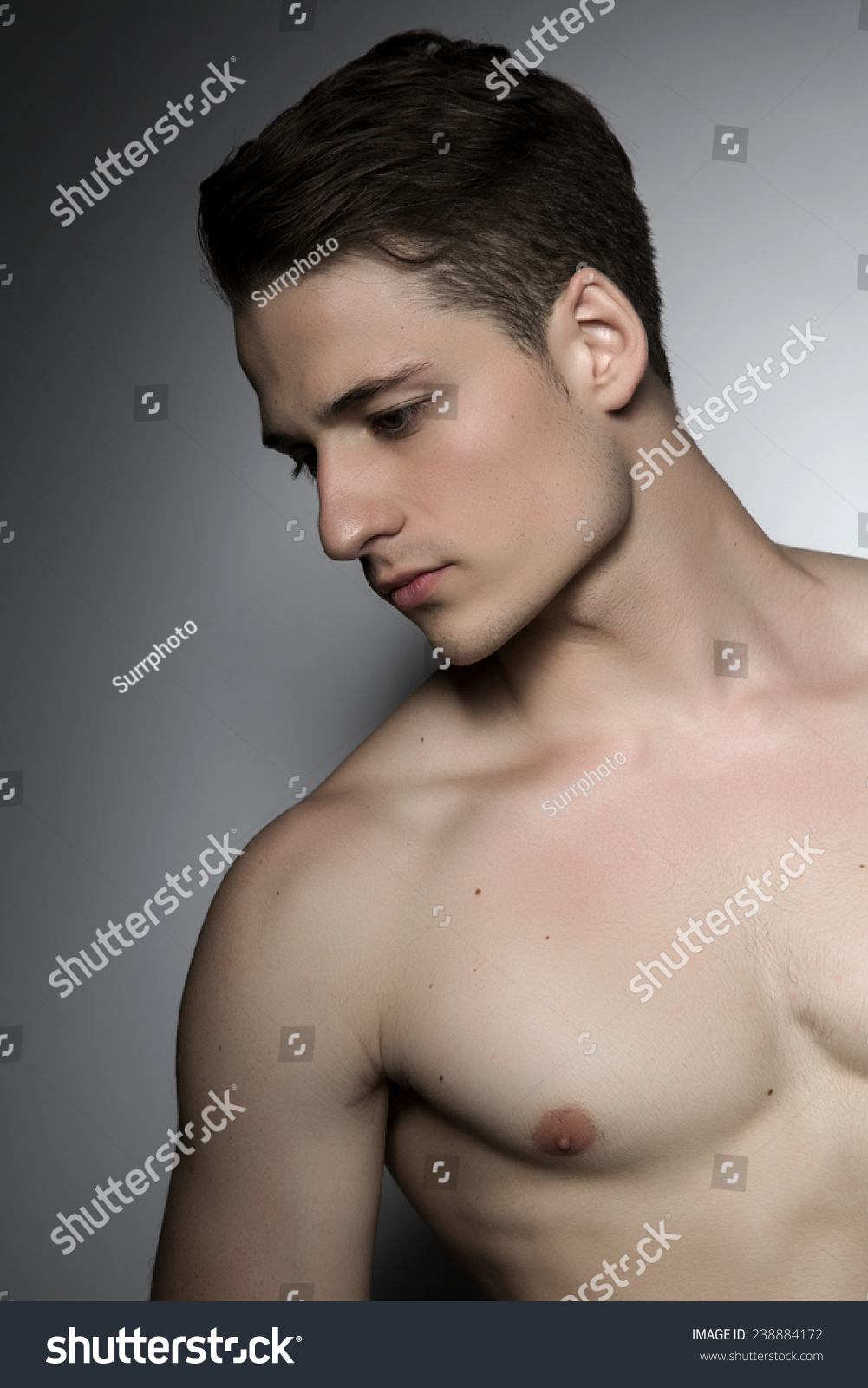 Sexy Shirtless Male Model Flirting Against Foto Stok Shutterstock