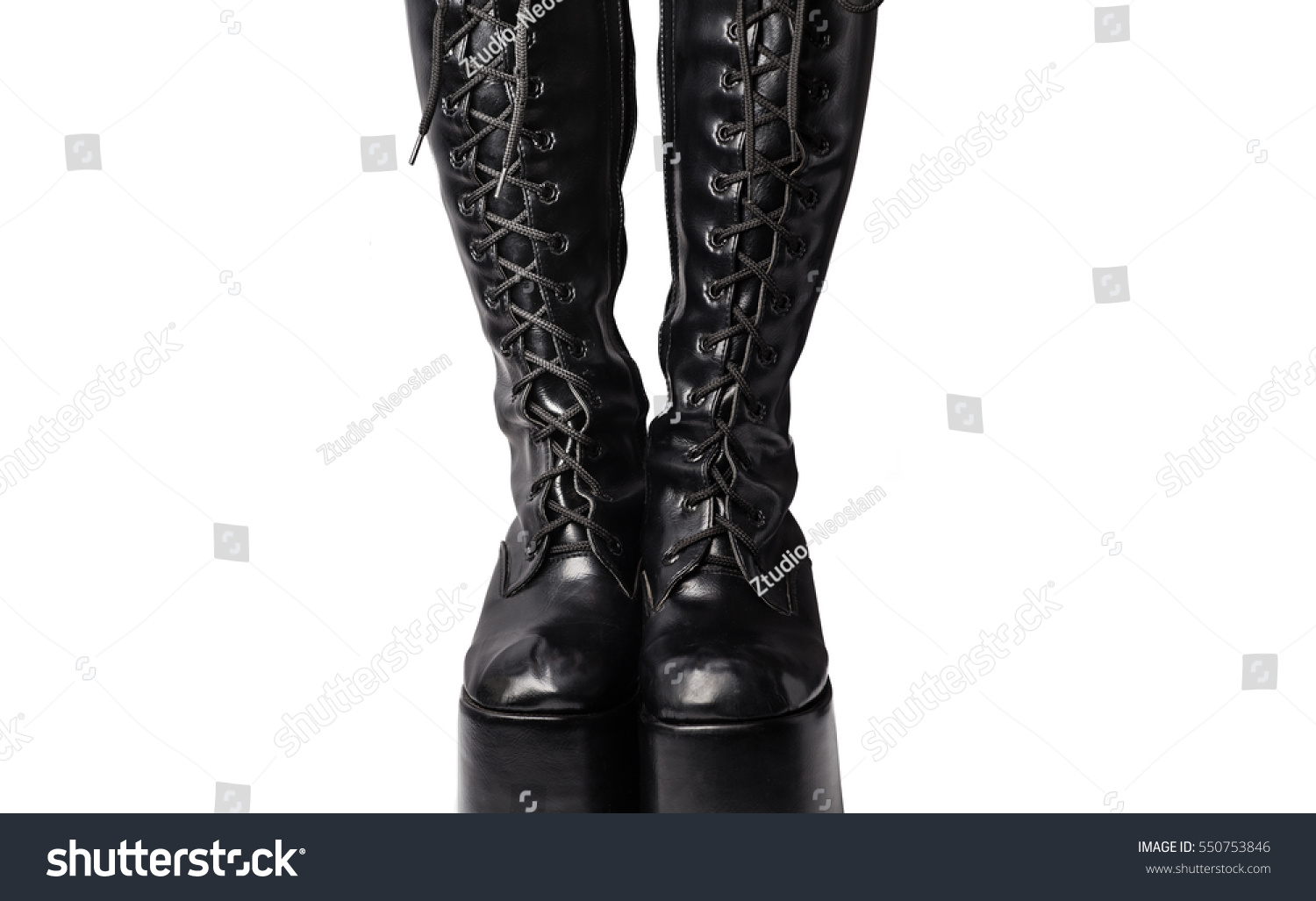 Sexy Thighhigh Laceup Black Leather Boots Stock Photo 550753846 ...