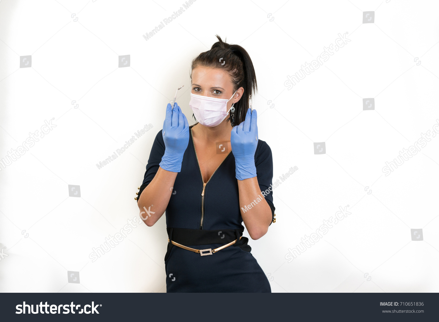 Sexy Woman Dentist Black Dress Stock Photo 710651836 | Shutterstock