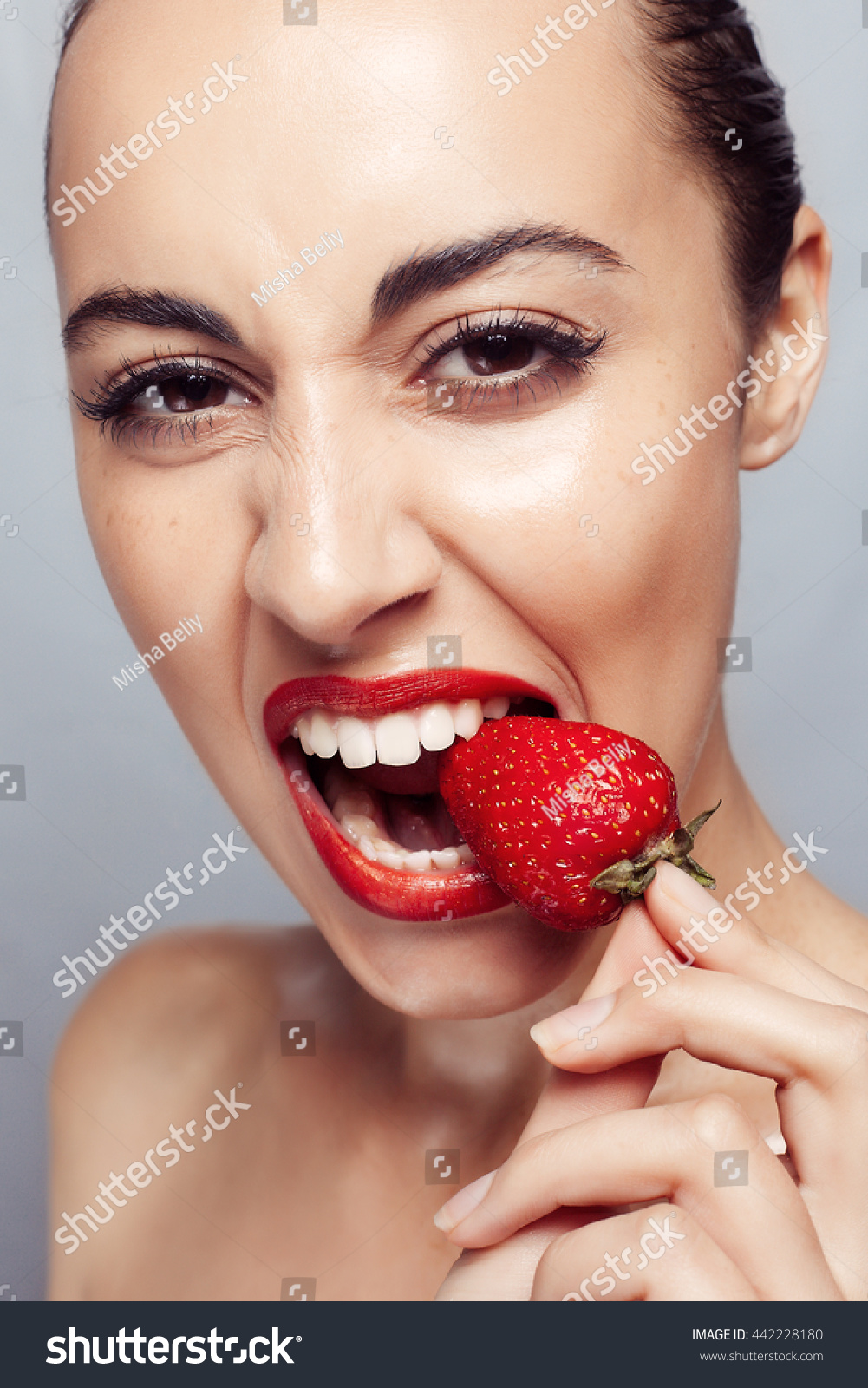 Sexy Woman Eating Strawberry Sensual Lips Stock Photo (Edit Now) 442228180