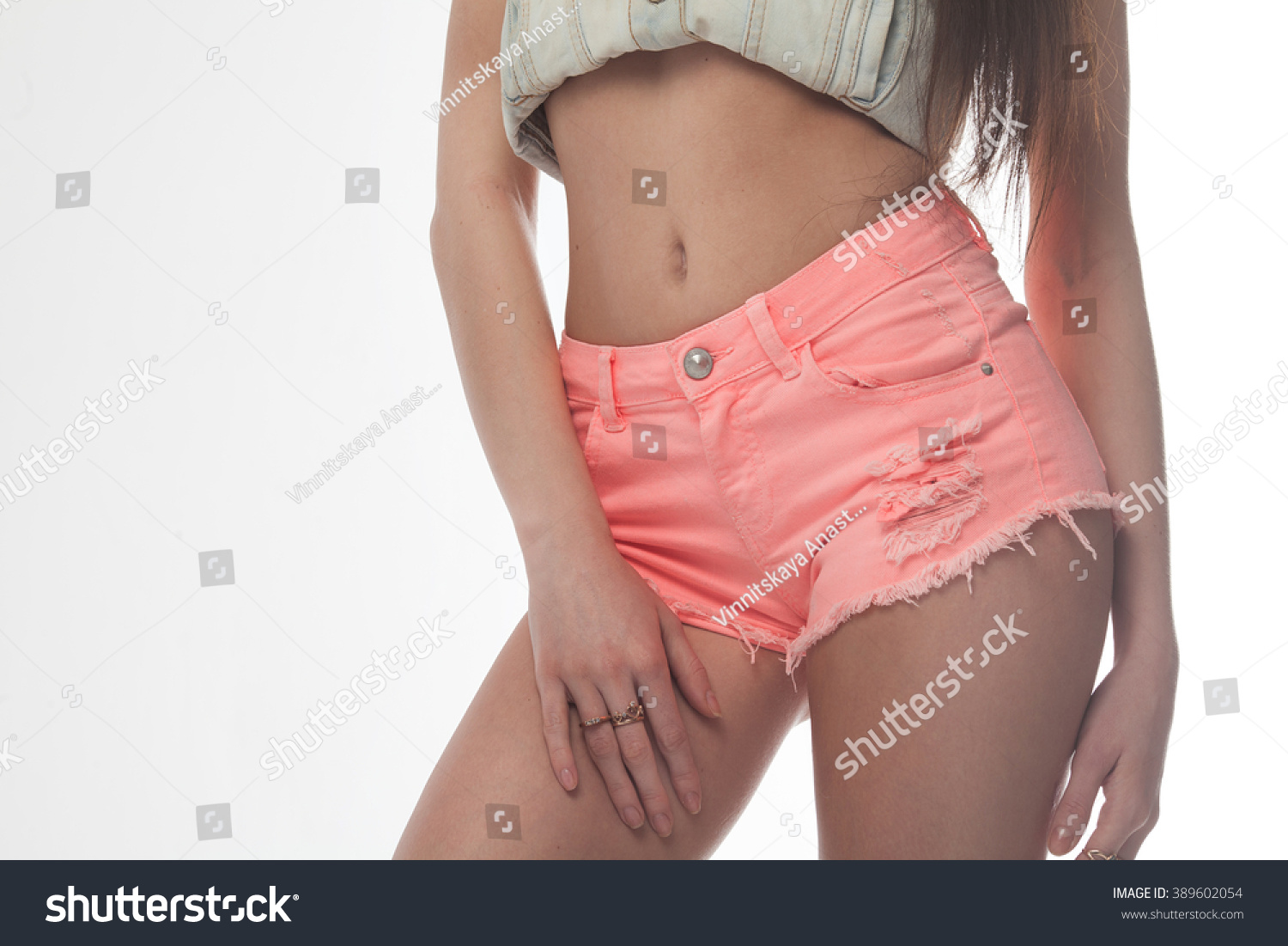 Sexy Woman Jeans Shorts Foto Stock 389602054 Shutterstock