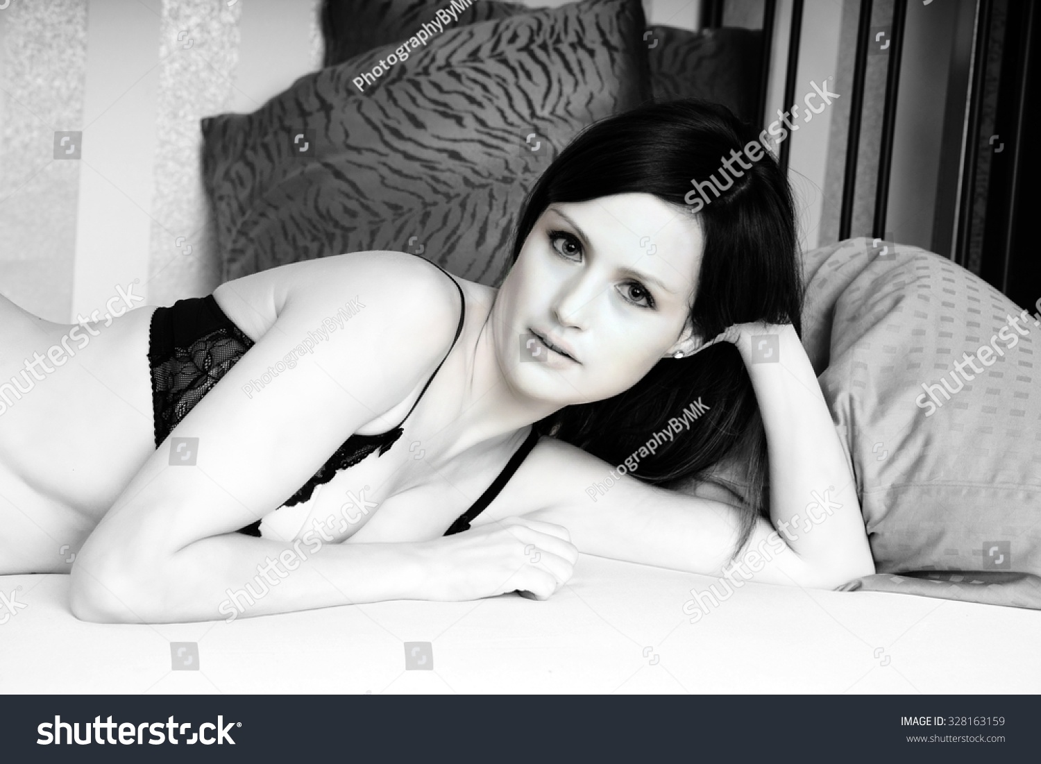 Sexy Woman Underwear Lying Bed Black Stockfoto Shutterstock