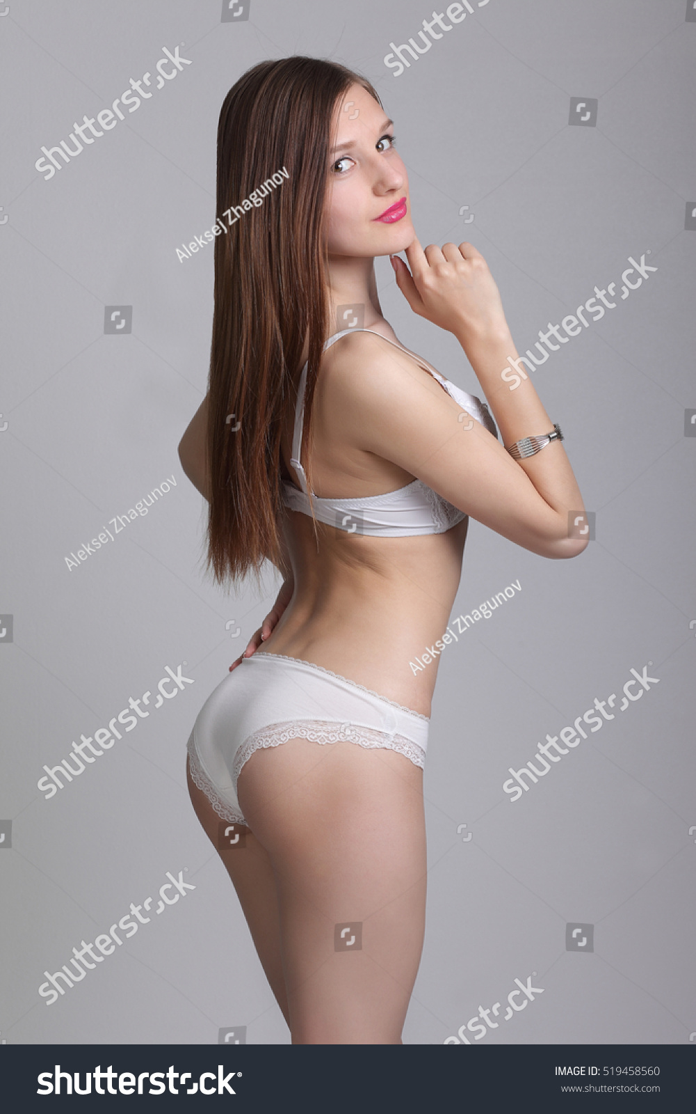 Sexy Woman White Lingerie Slim Figure Stock Photo Shutterstock