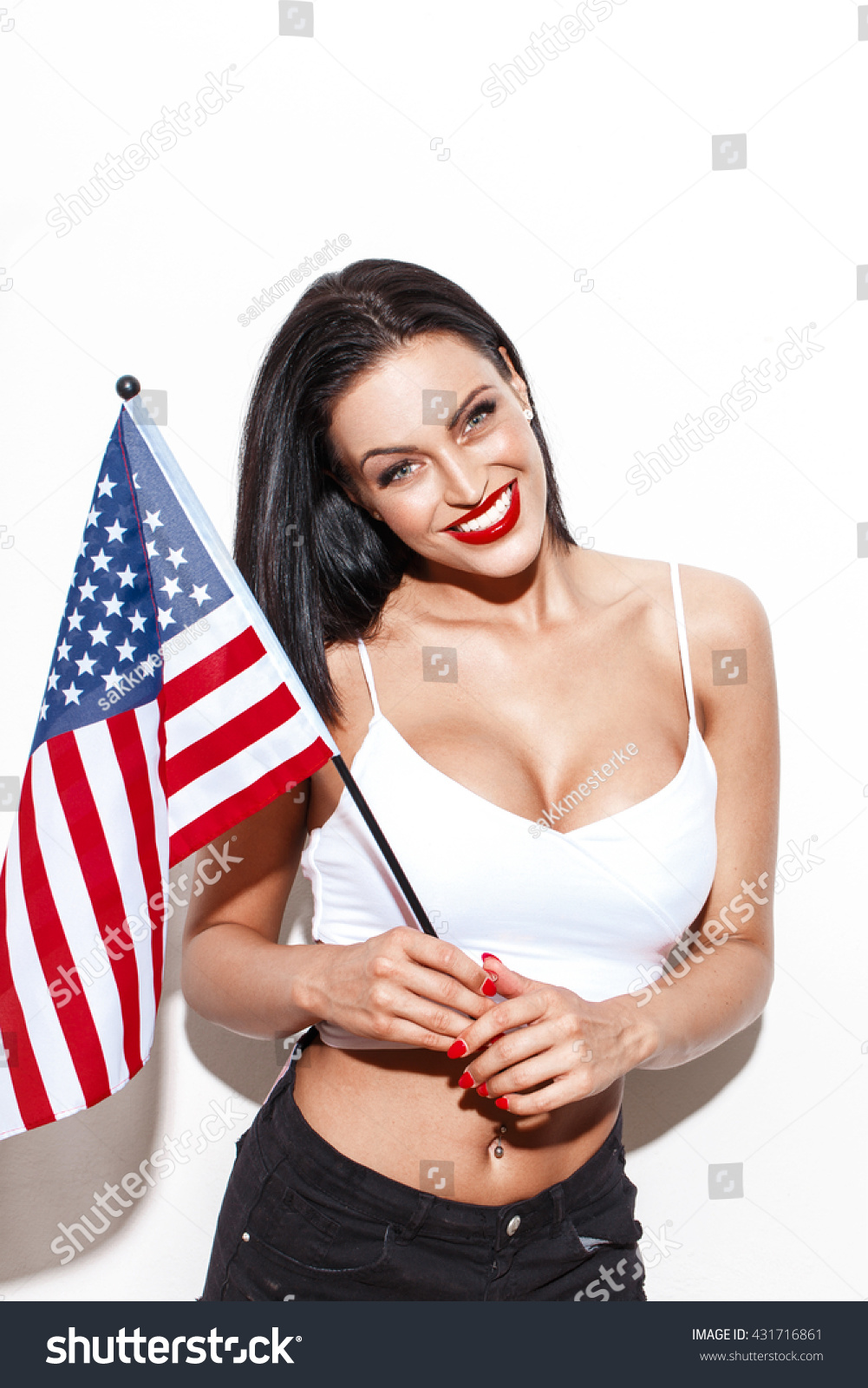 Стоковая фотография 431716861 Sexy Woman Big Tits Usa Flag Shutterstock