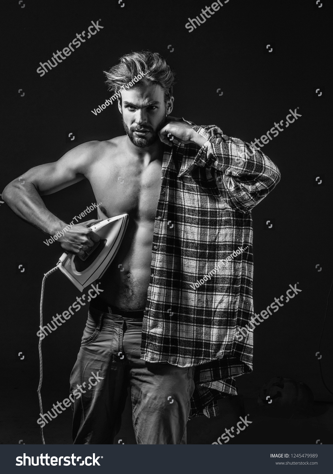 Стоковая фотография Sexy babe Topless Man Messy Hair Shutterstock