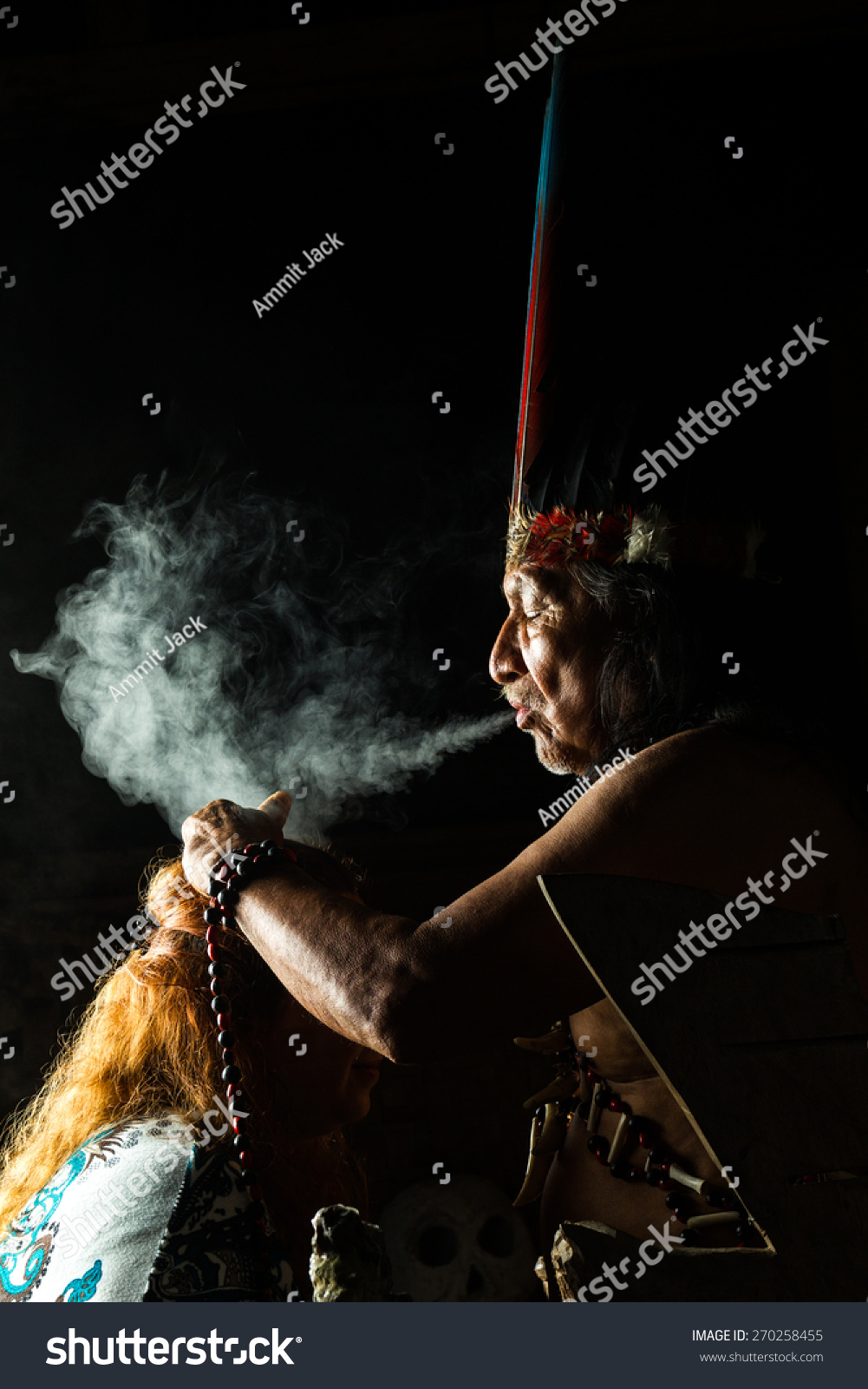 Shaman In Ecuadorian Amazonia During A Real Ayahuasca Ceremony Stock ...