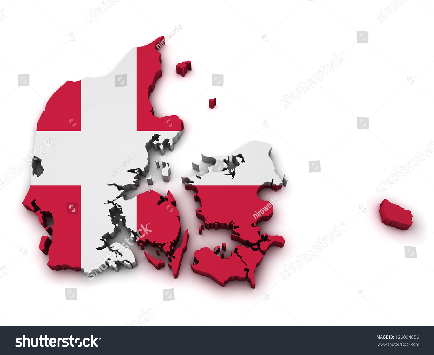 Shape 3d Of Denmark Map With Flag Isolated On White Background. Stock ...