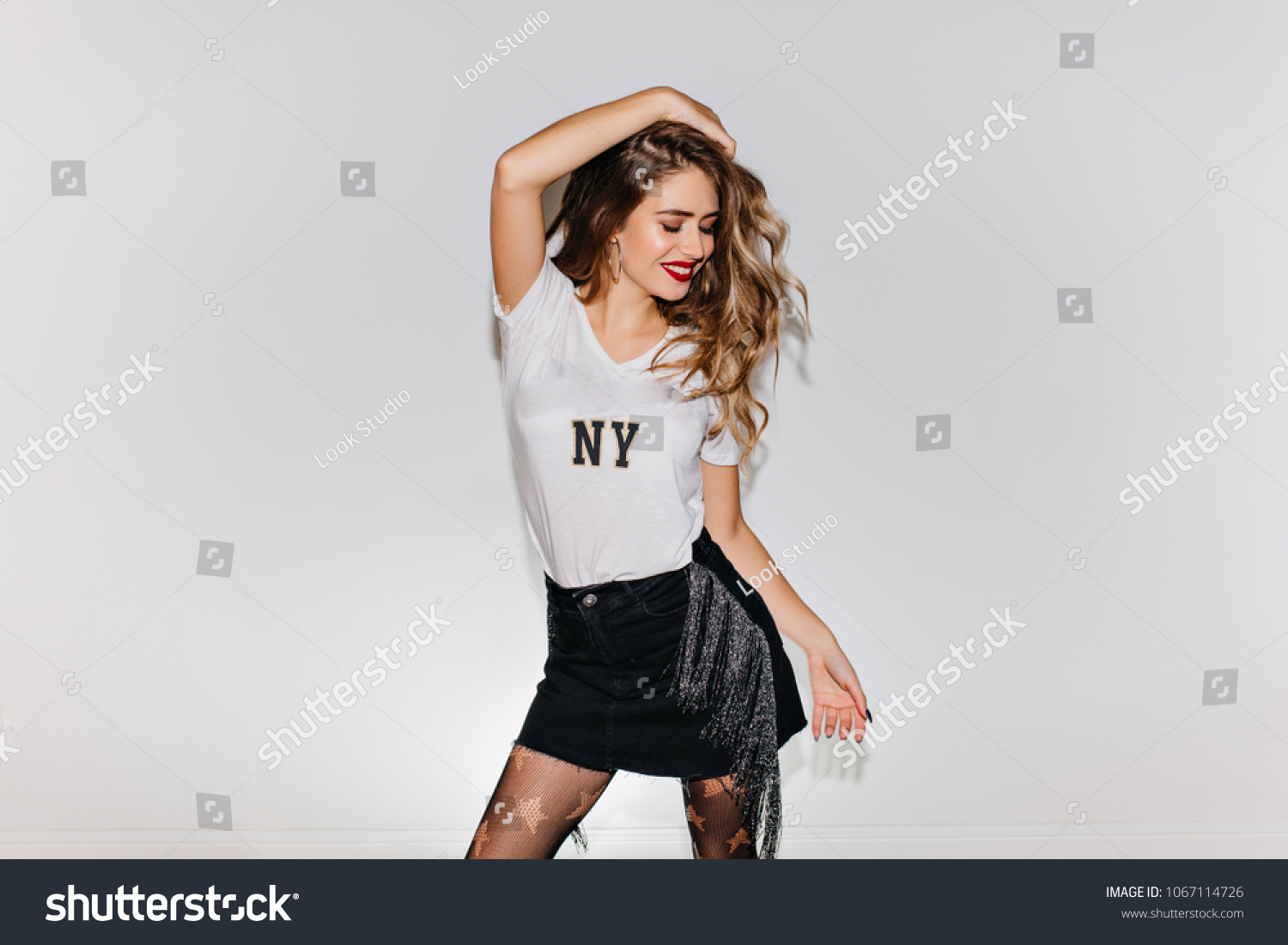 Shapely Female Model Happy Face Expression Stock Photo 1067114726