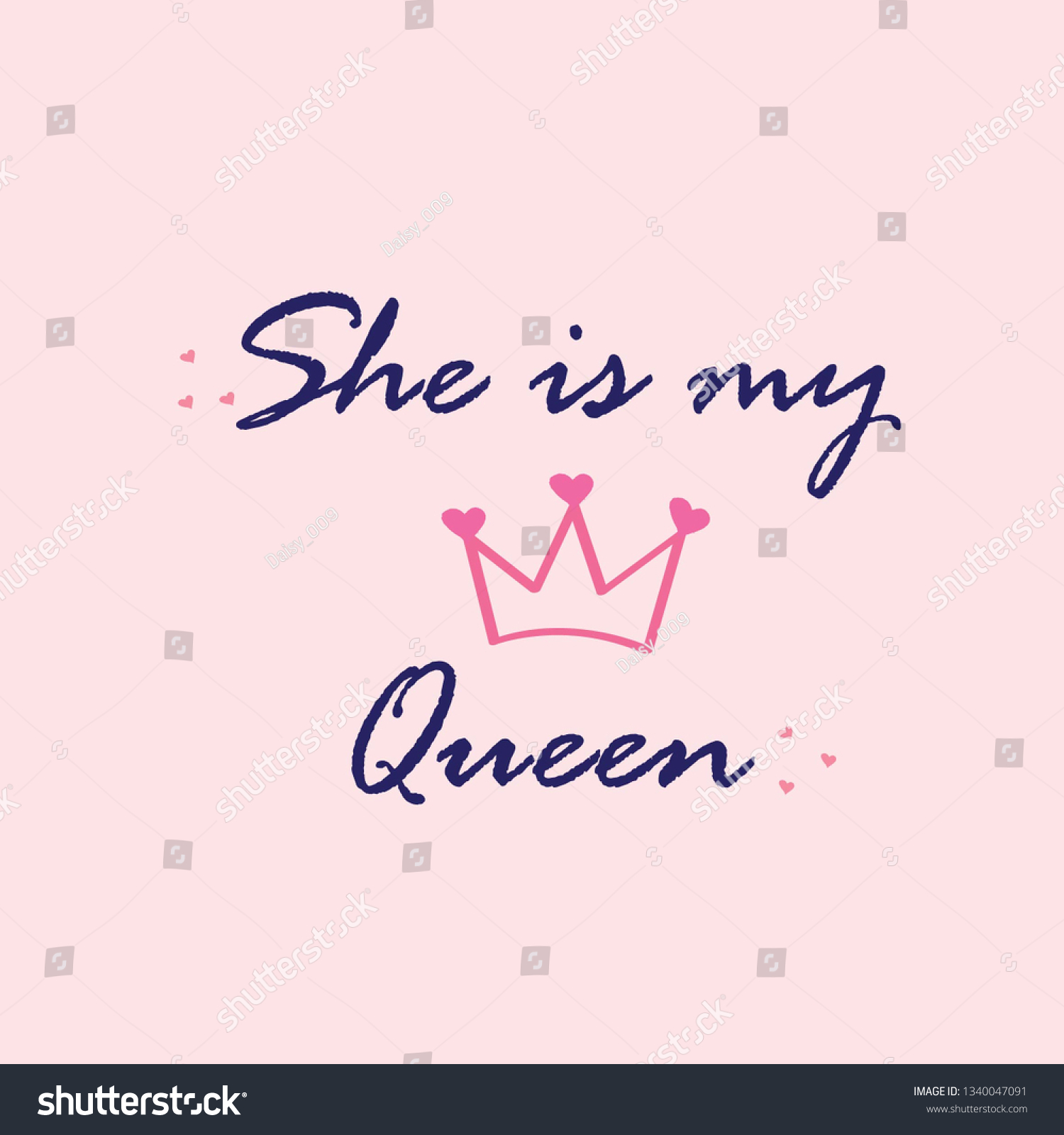 She My Queen Slogan T Shirt Stock Illustration