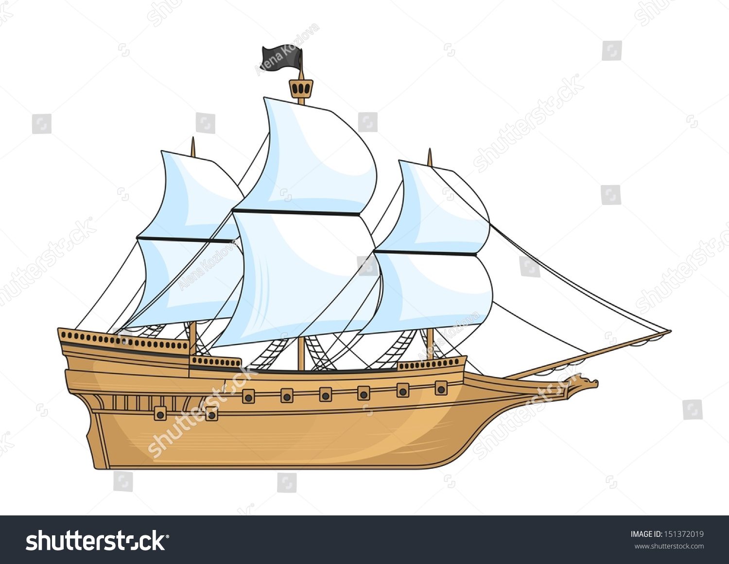 Ship Isolated On White Raster Version Stock Illustration 151372019