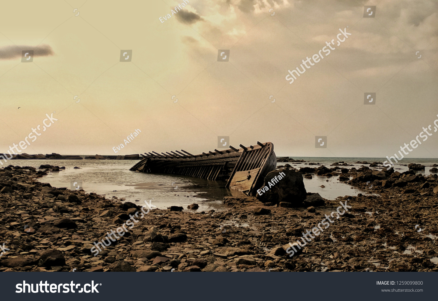 Shipwrecked Shipwreck Sunset Karang Bolong Anyer Stock Photo