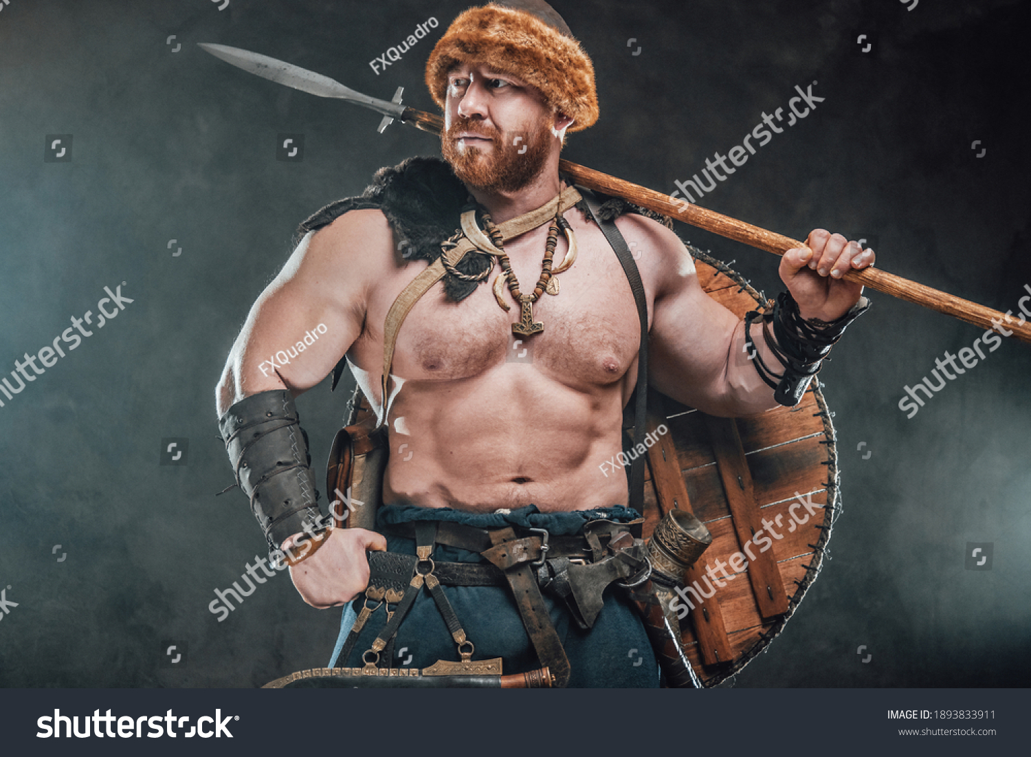 Shirtless Muscular Nord Barbarian Poses Foggy Stock Photo (Edit Now ...