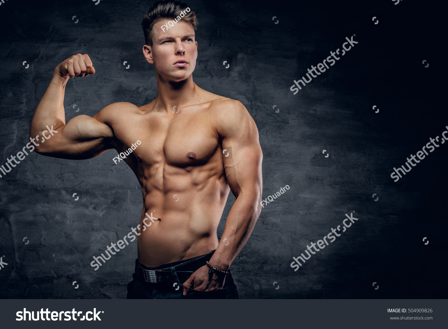 Shirtless Athletic Male Showing Biceps Posing Stock Photo 504909826 ...