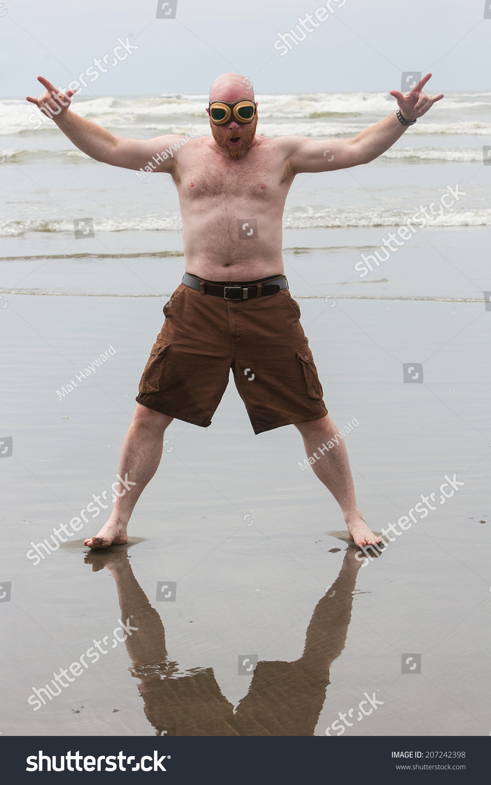 Shirtless Bald Man Beach Stock Photo Edit Now