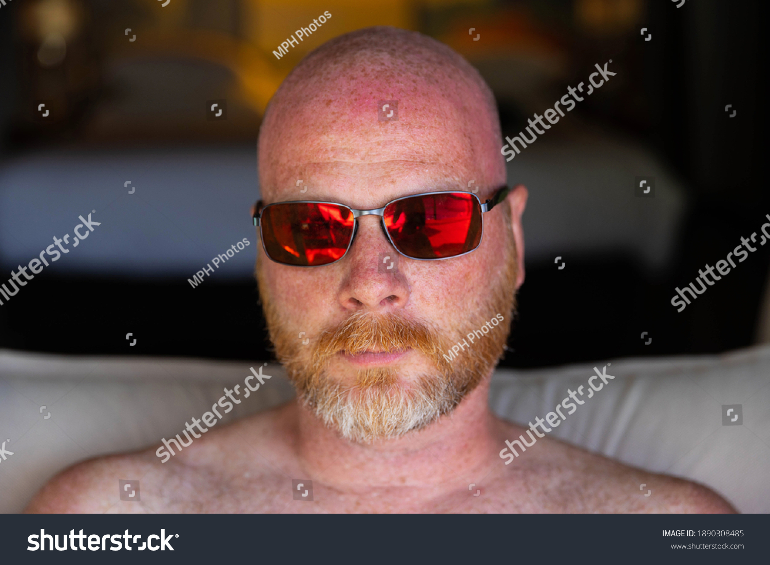 Shirtless Bald Man Red Hair Beard ภาพสต็อก 1890308485 Shutterstock