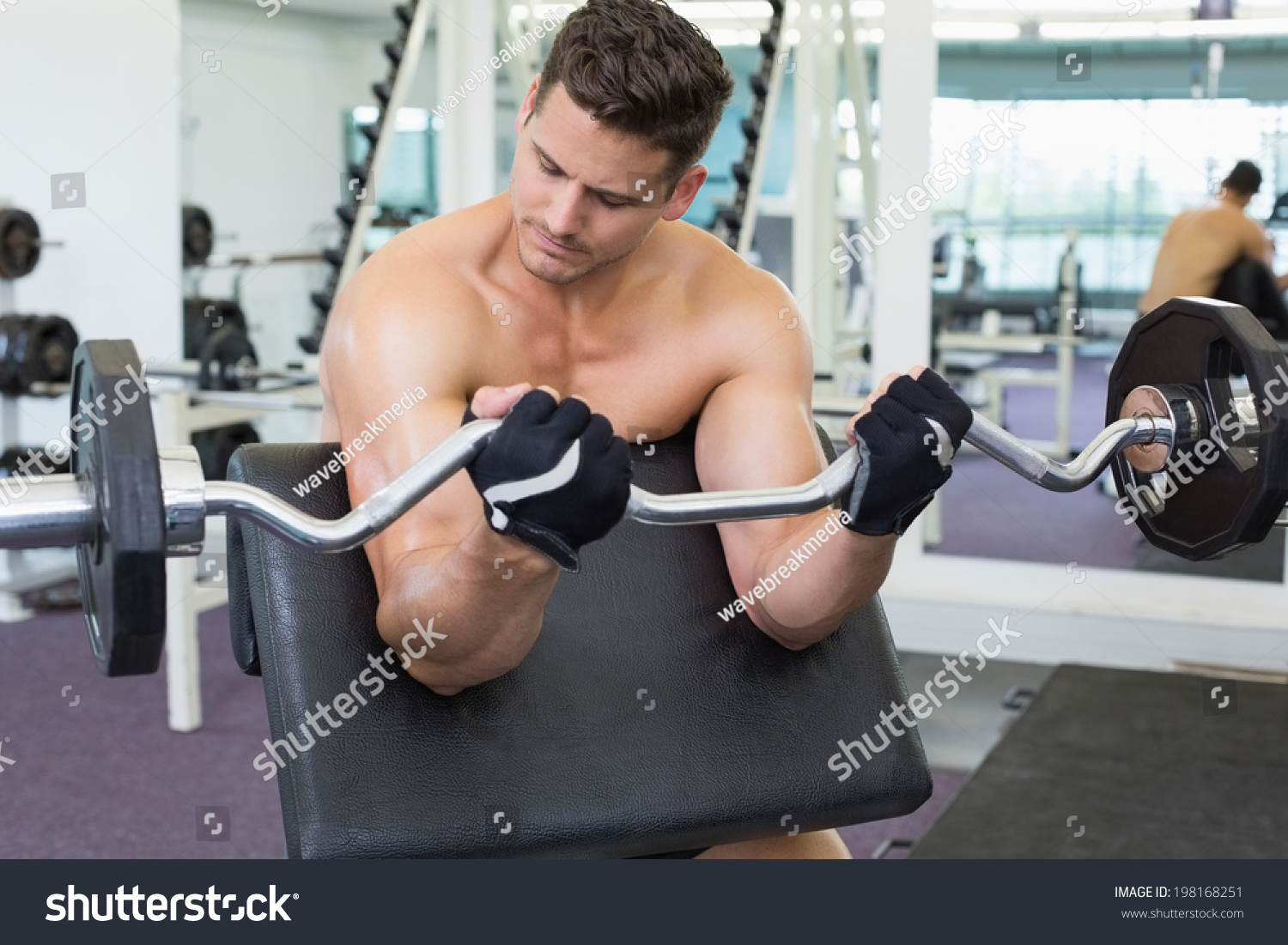 Shirtless Focused Bodybuilder Lifting Heavy Barbell库存照片198168251 Shutterstock 1210